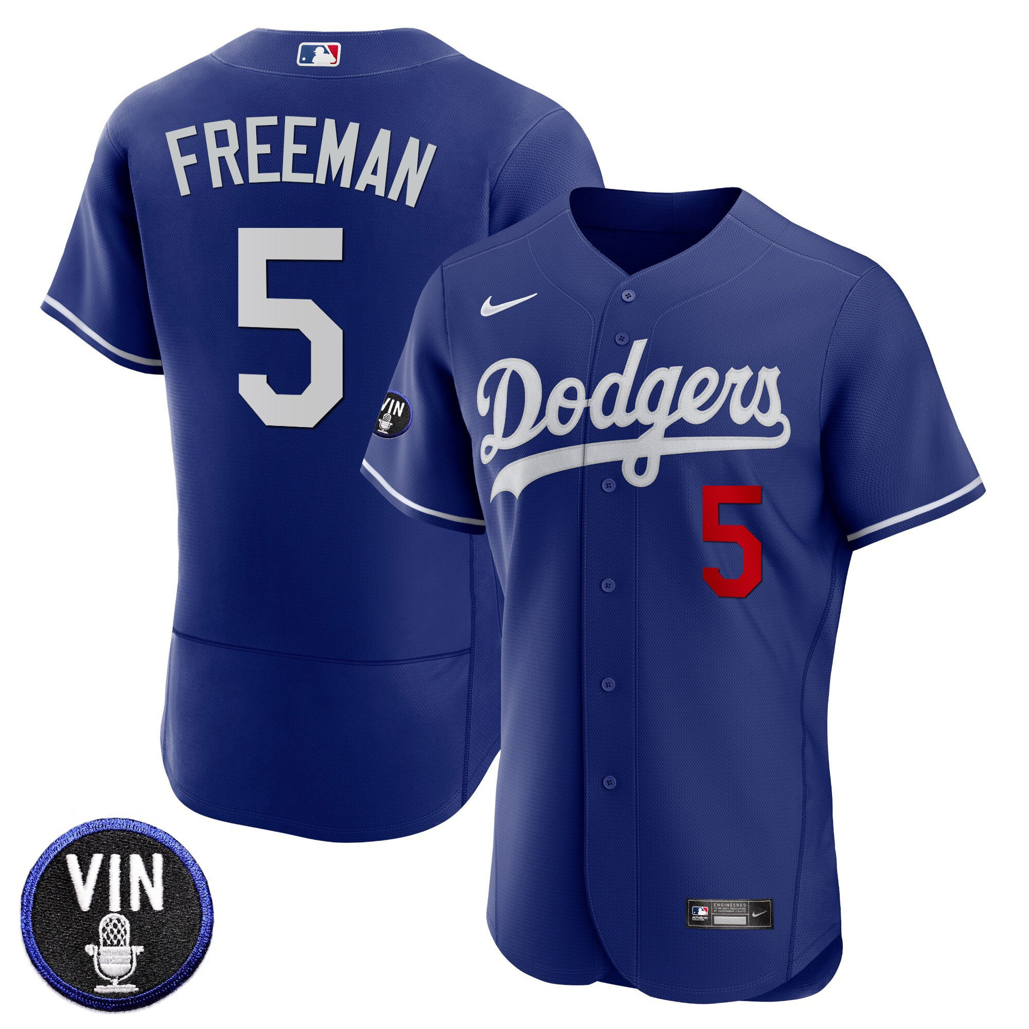 Freddie Freeman Men's Los Angeles Dodgers Vin Scully Patch Flex Base Royal Jersey - All Stitched