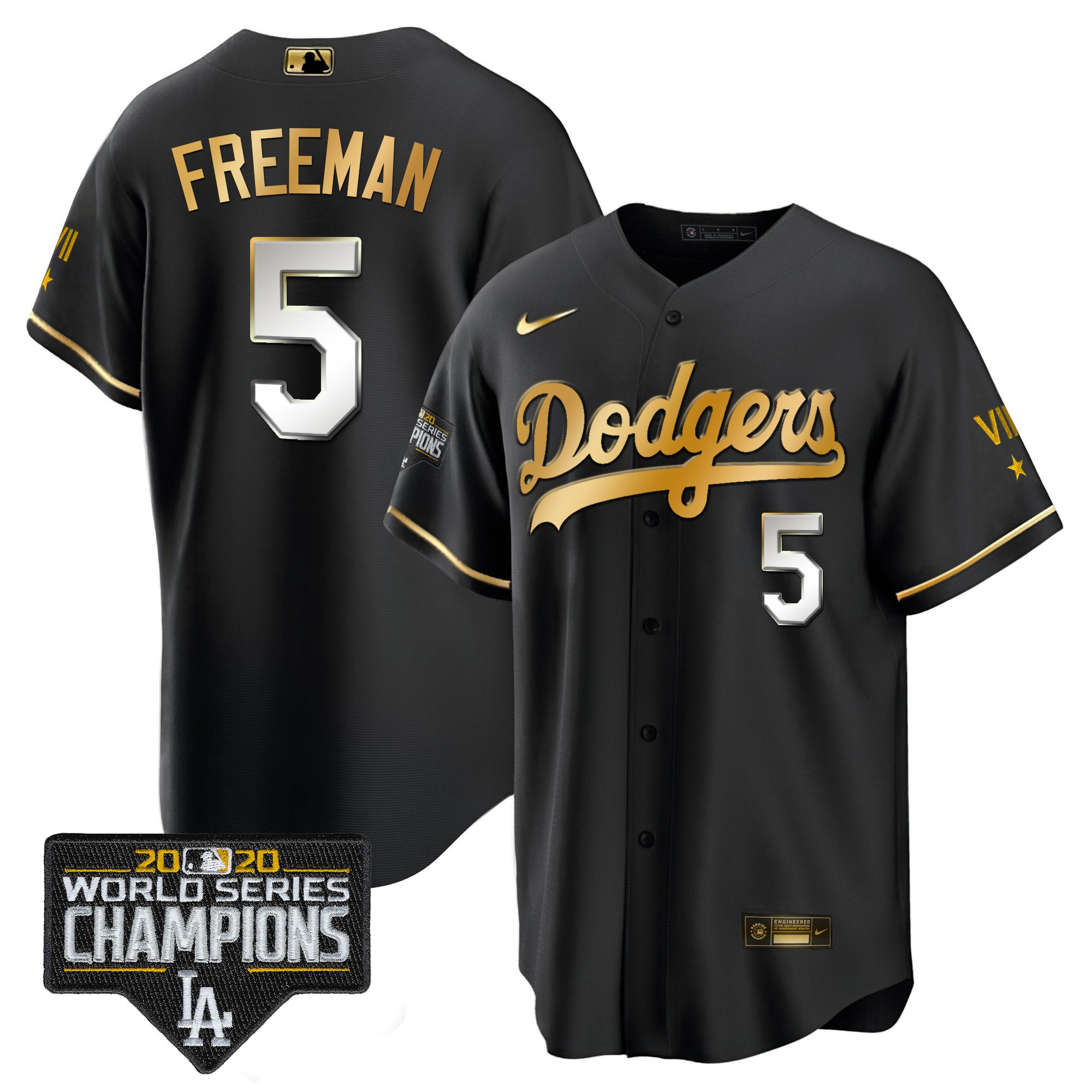 Freddie Freeman Men's Los Angeles Dodgers World Series 2020 Gold Cool Black Jersey - All Stitched