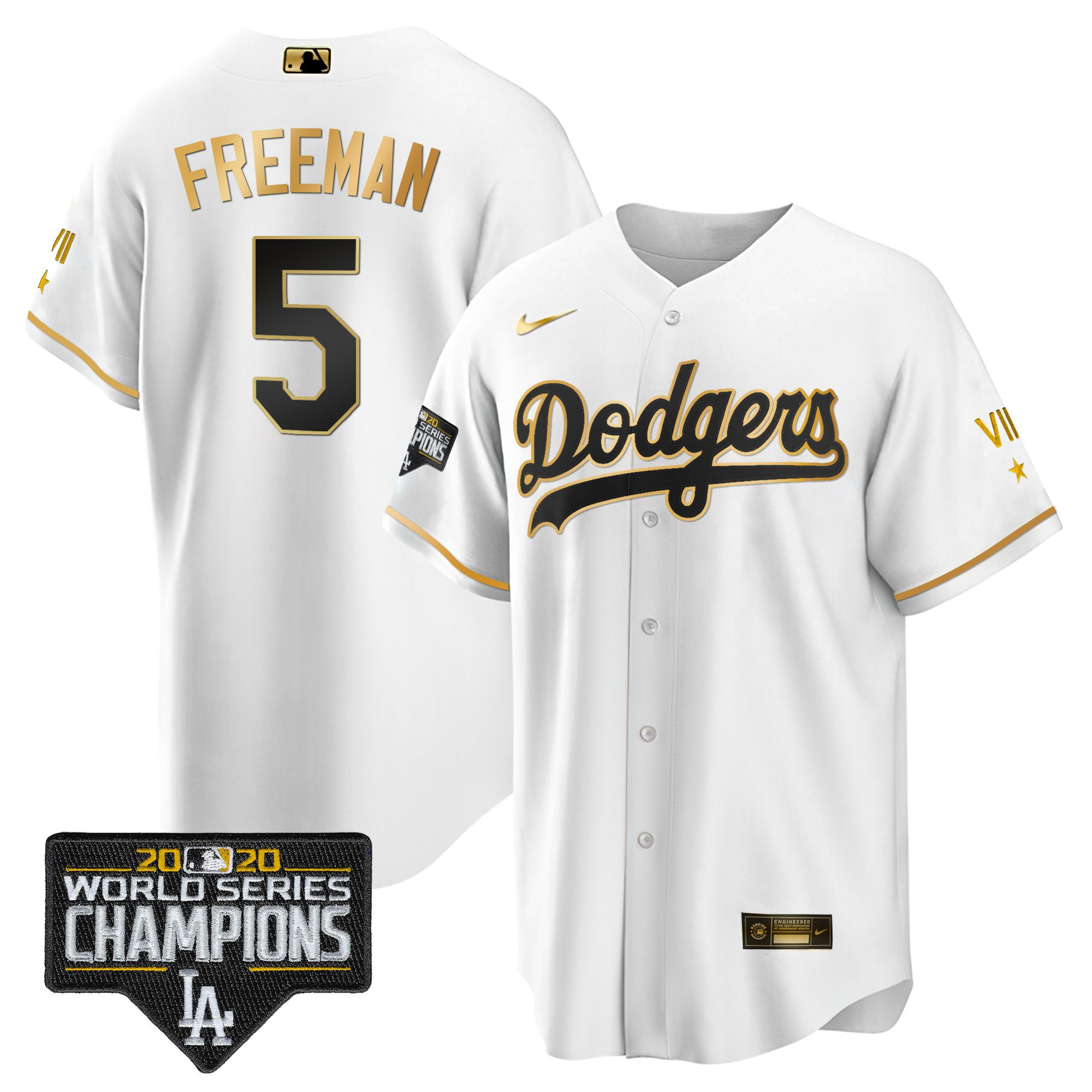 Freddie Freeman Men's Los Angeles Dodgers World Series 2020 Gold Cool White Jersey - All Stitched