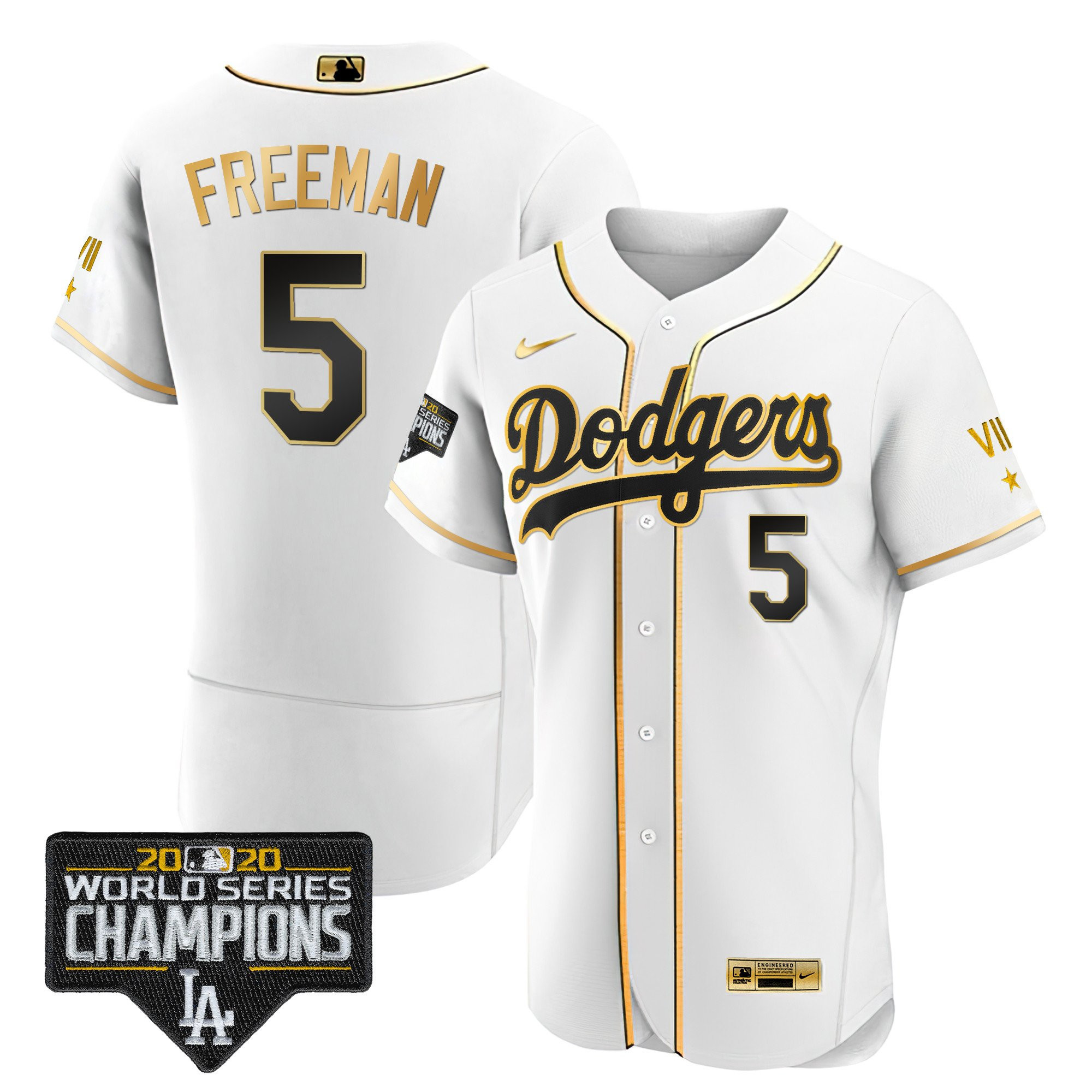 Freddie Freeman Men's Los Angeles Dodgers World Series 2020 Gold Flex White Jersey - All Stitched