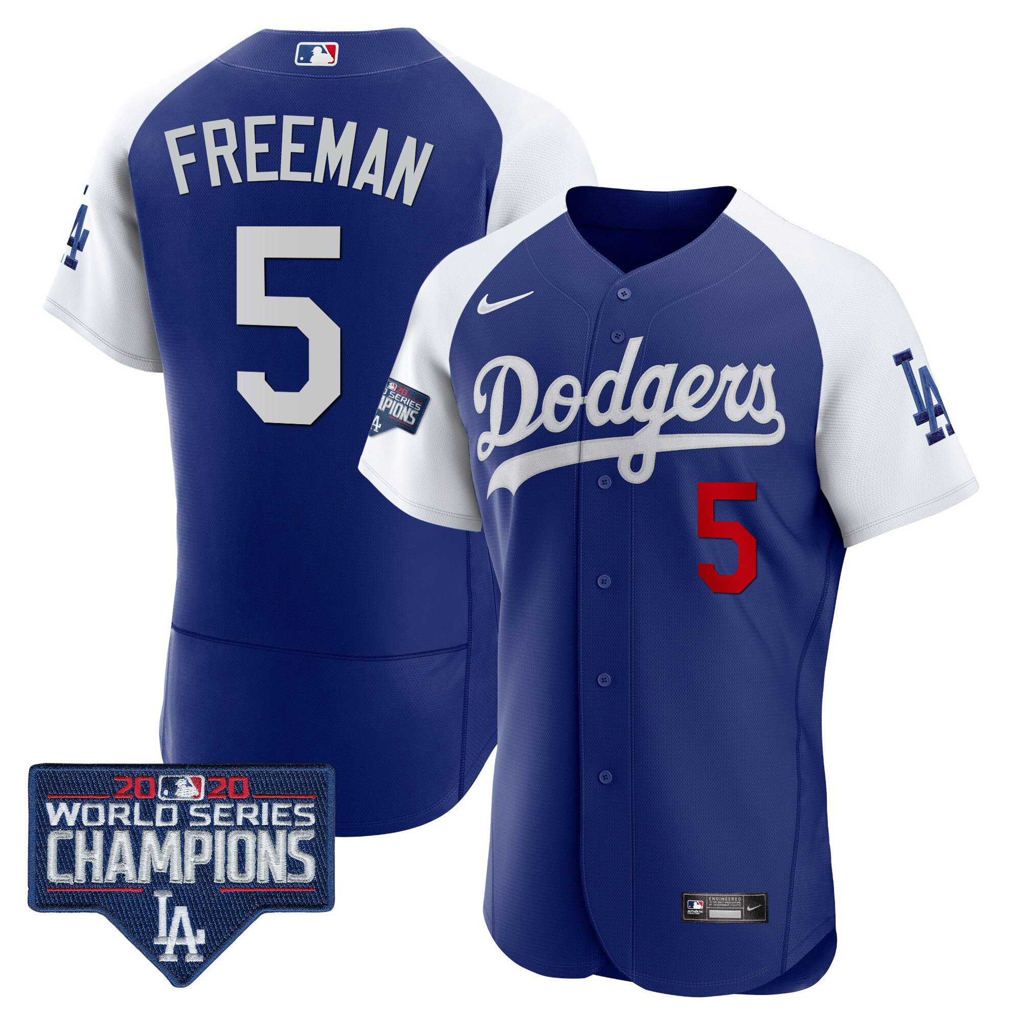 Freddie Freeman Men's Los Angeles Dodgers World Series Champions Patch Flex Base Alternate Royal Jersey - All Stitched