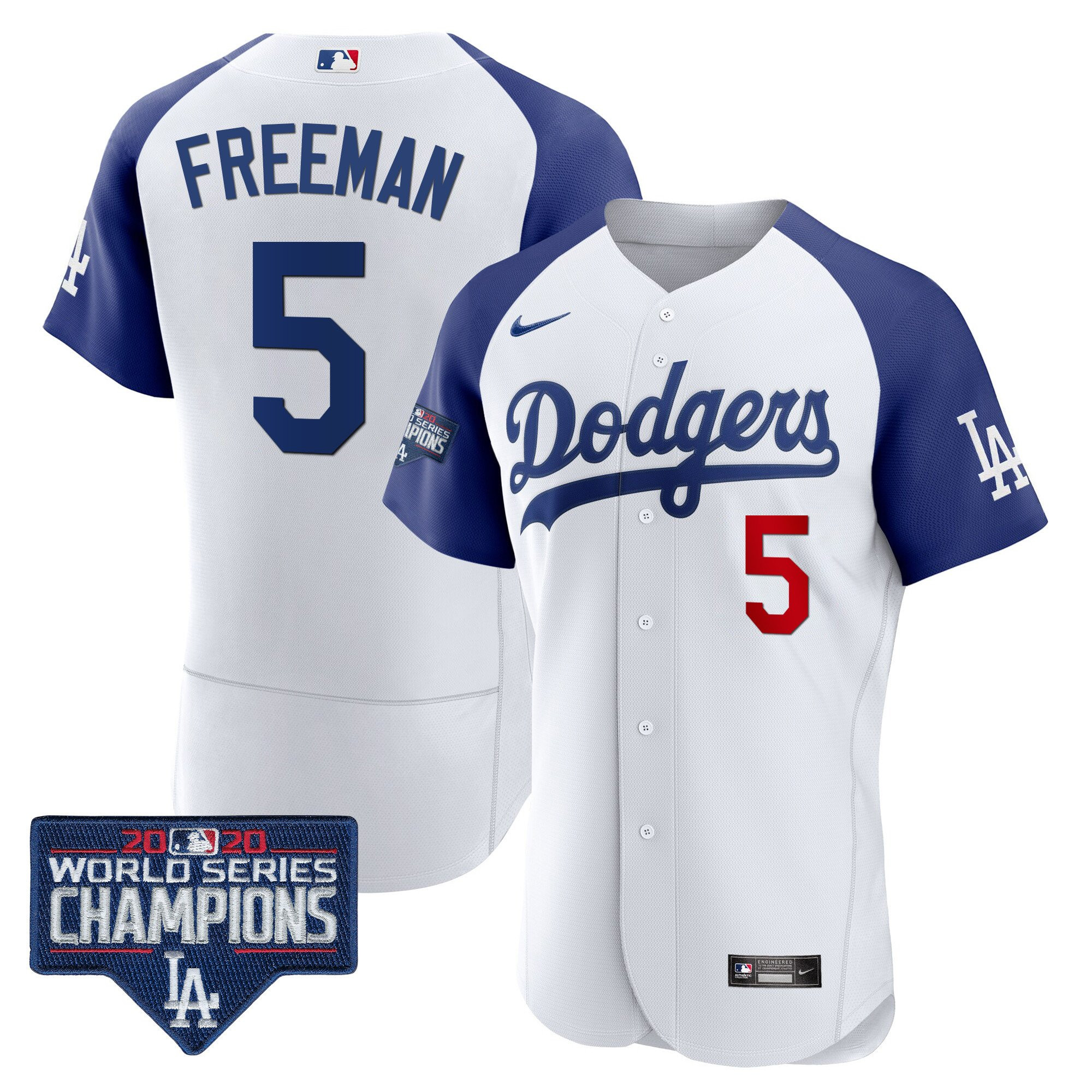 Freddie Freeman Men's Los Angeles Dodgers World Series Champions Patch Flex Base Alternate White Jersey - All Stitched