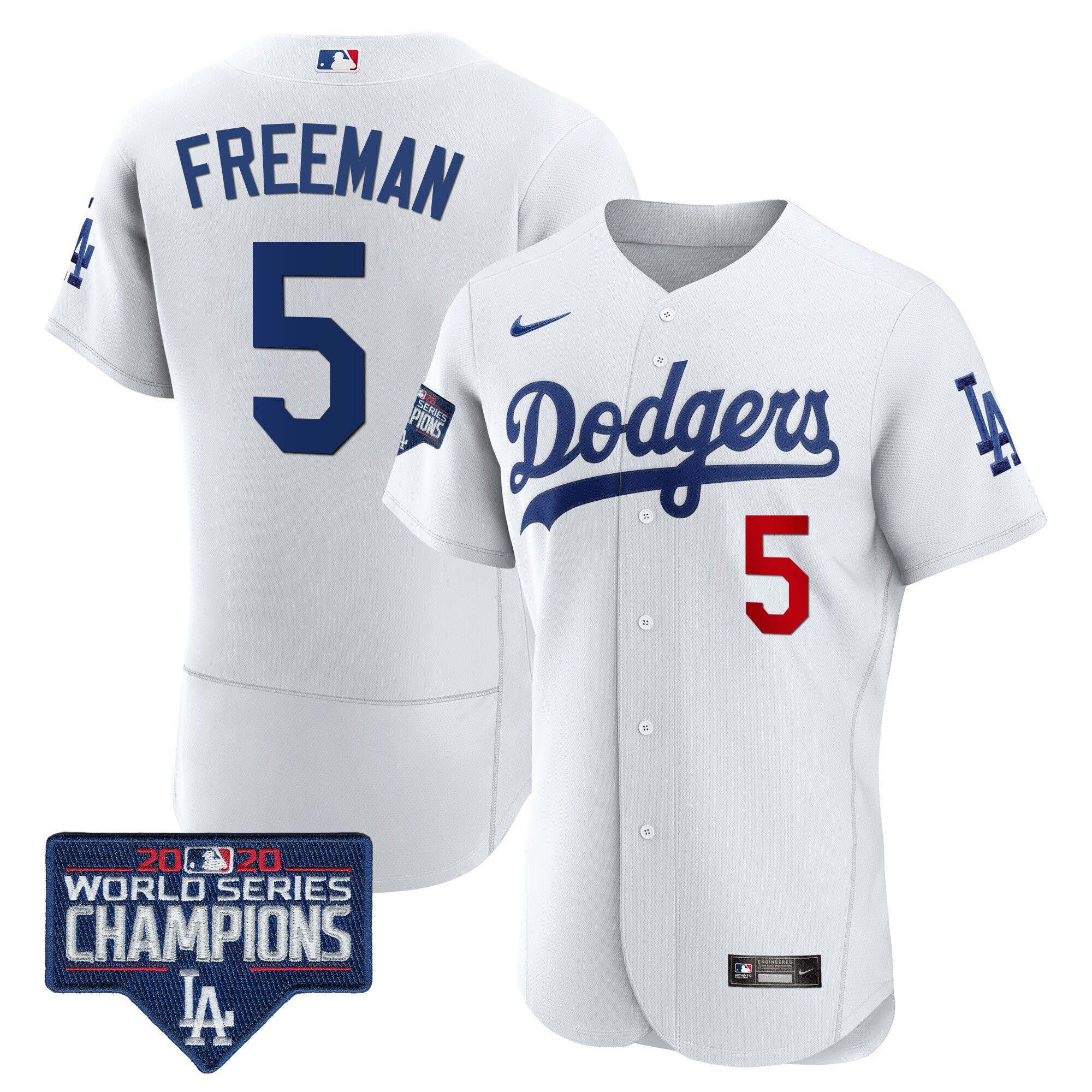 Freddie Freeman Men's Los Angeles Dodgers World Series Champions Patch Flex Base White Jersey - All Stitched