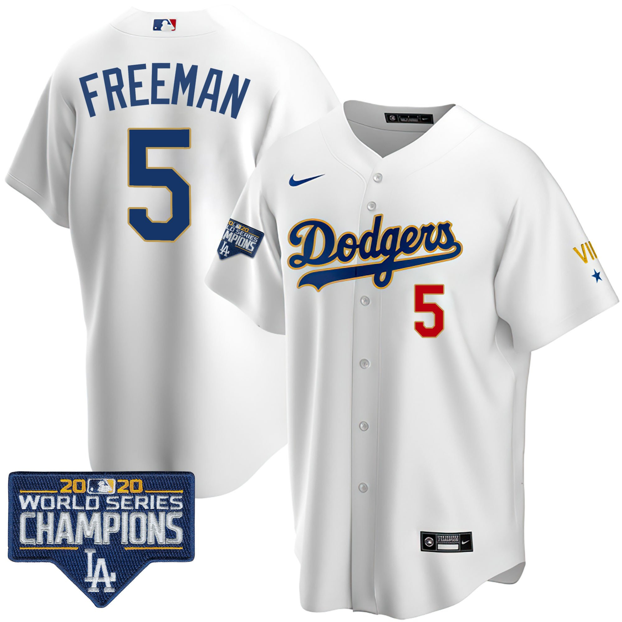 Freddie Freeman Men's Los Angeles Dodgers World Series Patch Gold Limited Cool White Jersey - All Stitched
