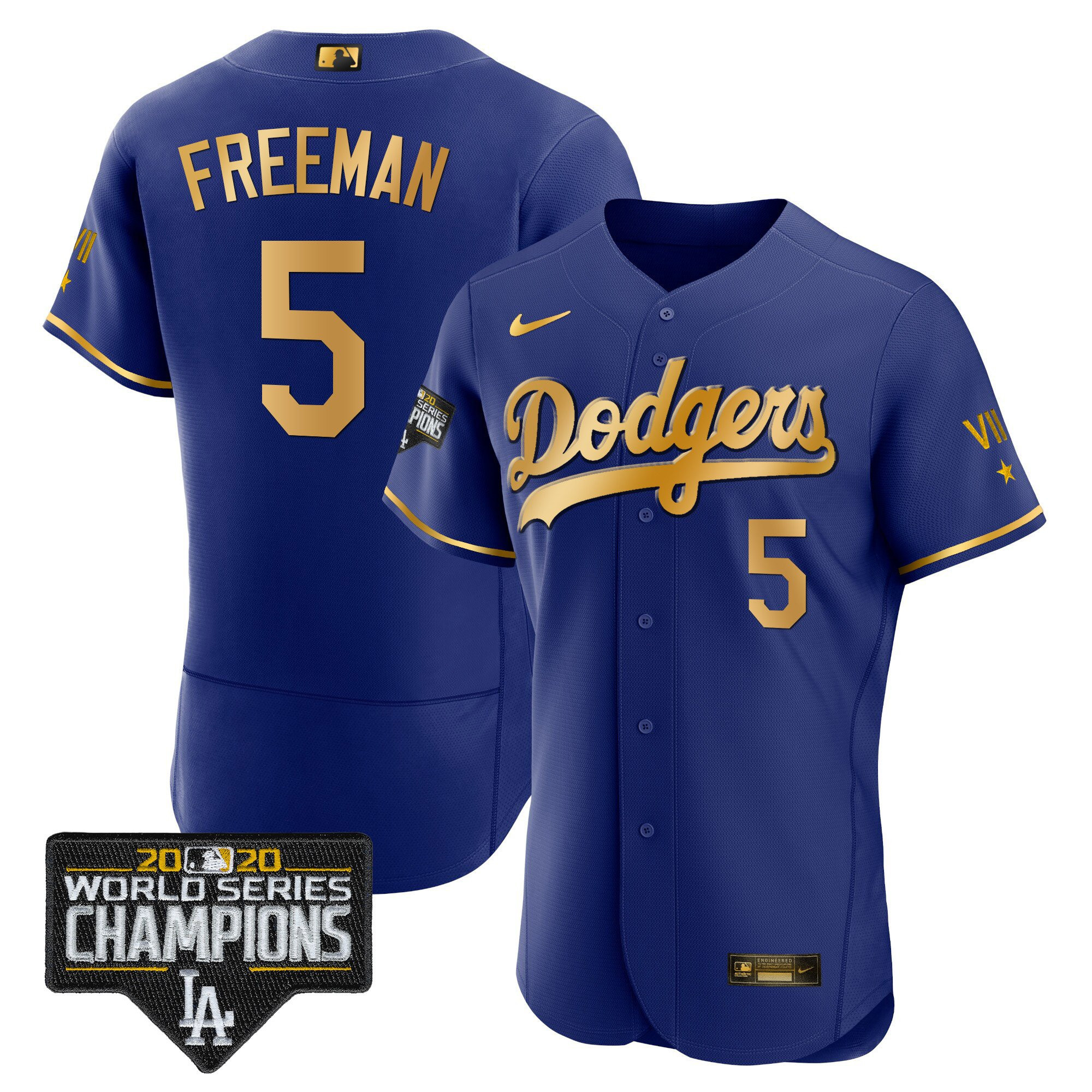 Freddie Freeman Men's Los Angeles Dodgers World Series Patch Gold Limited Flex Gold Royal Jersey - All Stitched