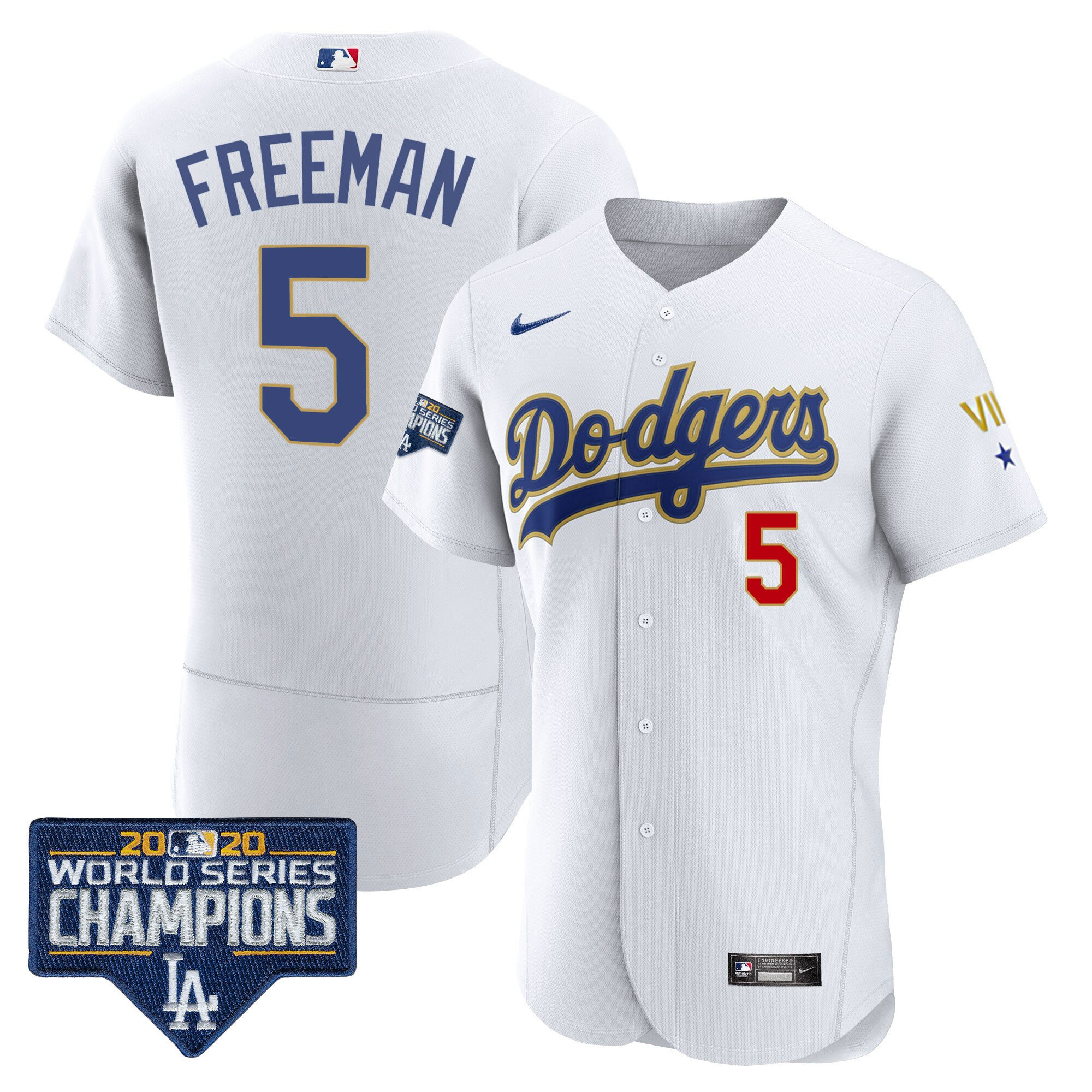 Freddie Freeman Men's Los Angeles Dodgers World Series Patch Gold Limited Flex White Jersey - All Stitched