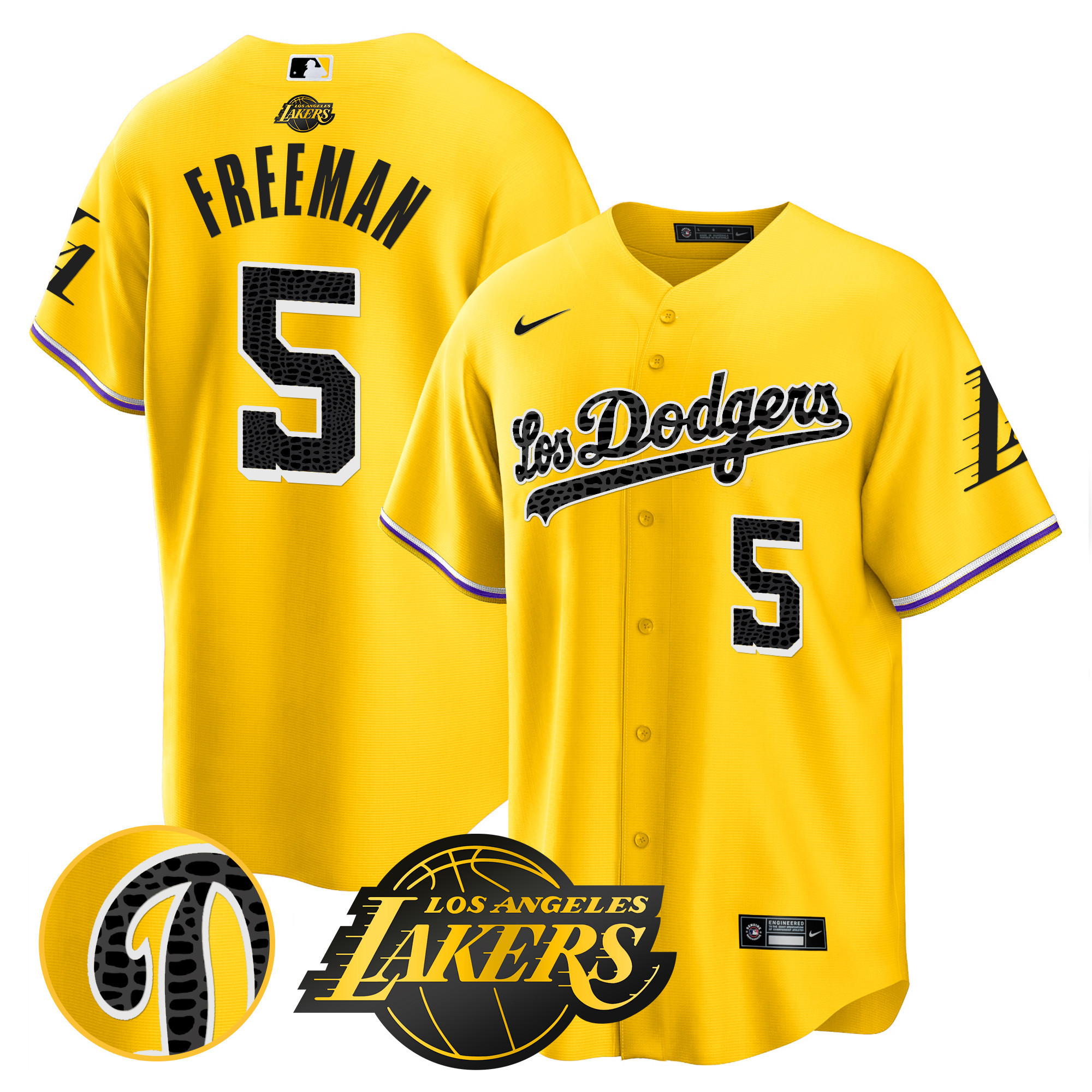 Freddie Freeman Men's Los Los Angeles Dodgers Cool Base Mamba Gold Jersey - All Stitched