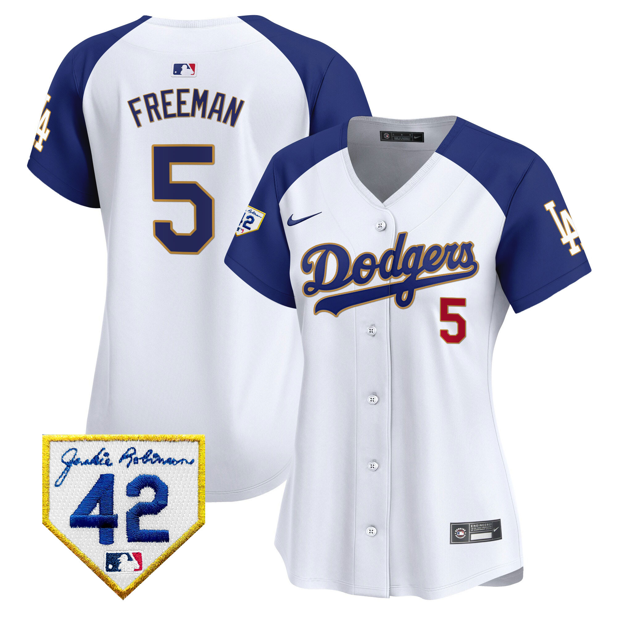 Freddie Freeman Women's Los Angeles Dodgers 2024 Jackie Robinson Patch Vapor Premier Limited White Alternate Jersey - All Stitched