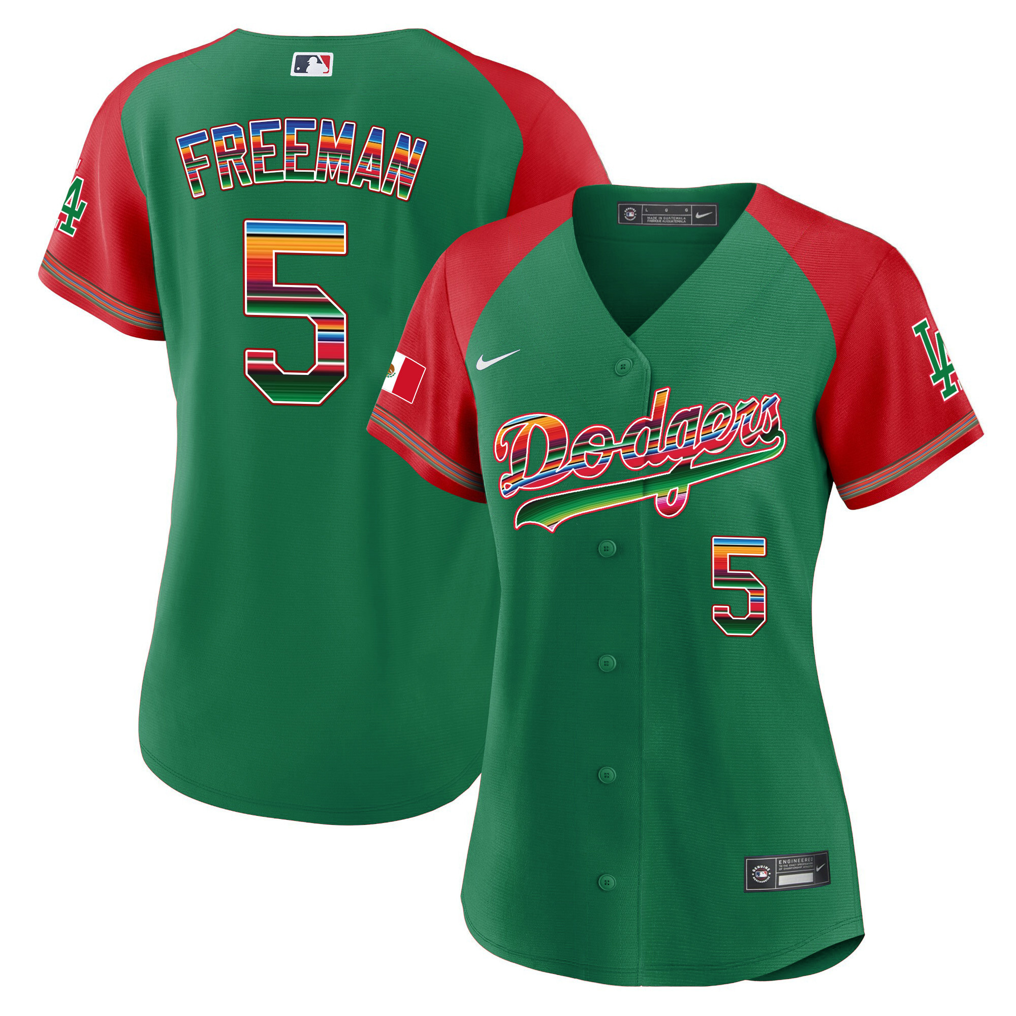 Freddie Freeman Women's Los Angeles Dodgers Mexico Alternate Baseball Green Jersey - All Stitched
