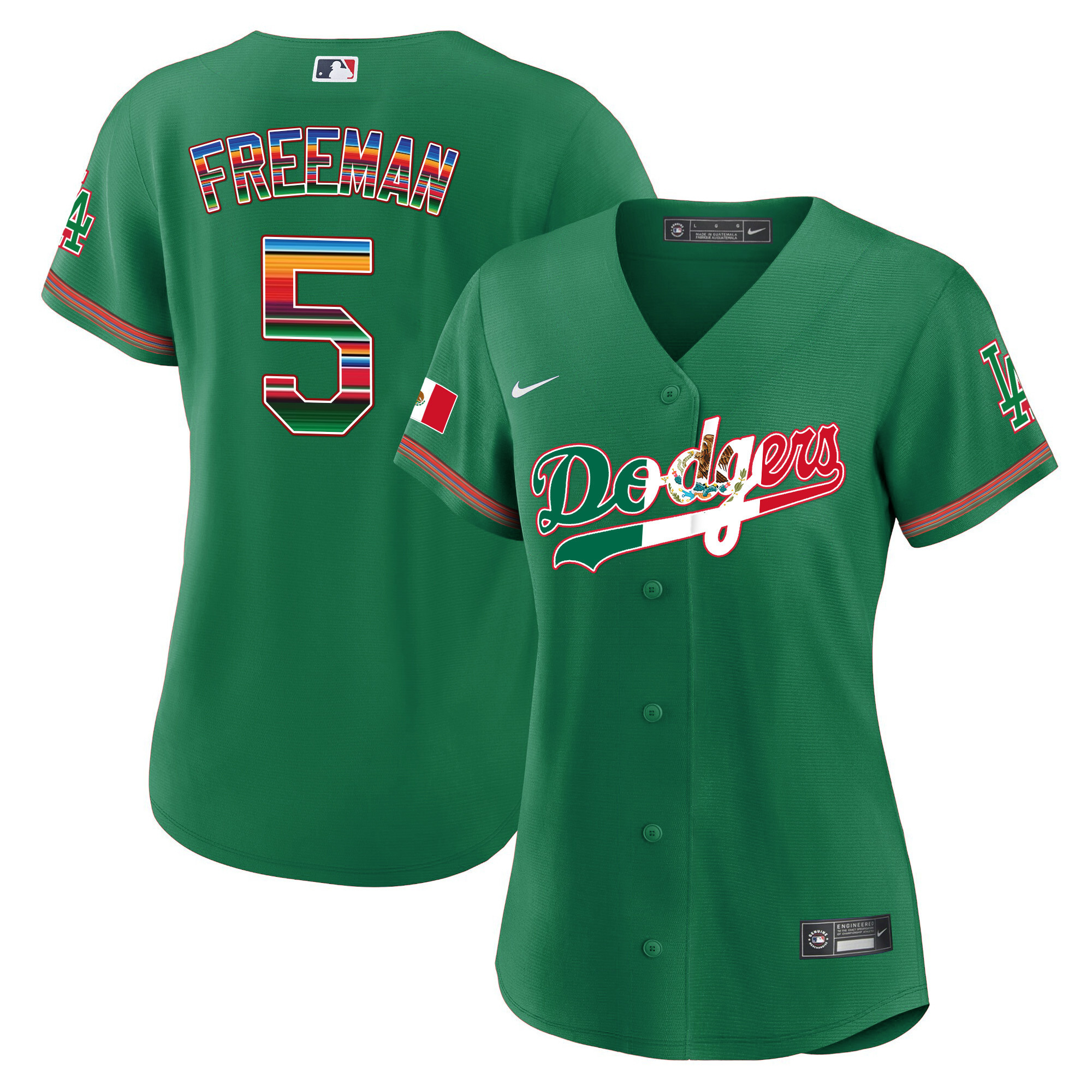 Freddie Freeman Women's Los Angeles Dodgers Mexico Baseball Limited V4 Green Jersey - All Stitched