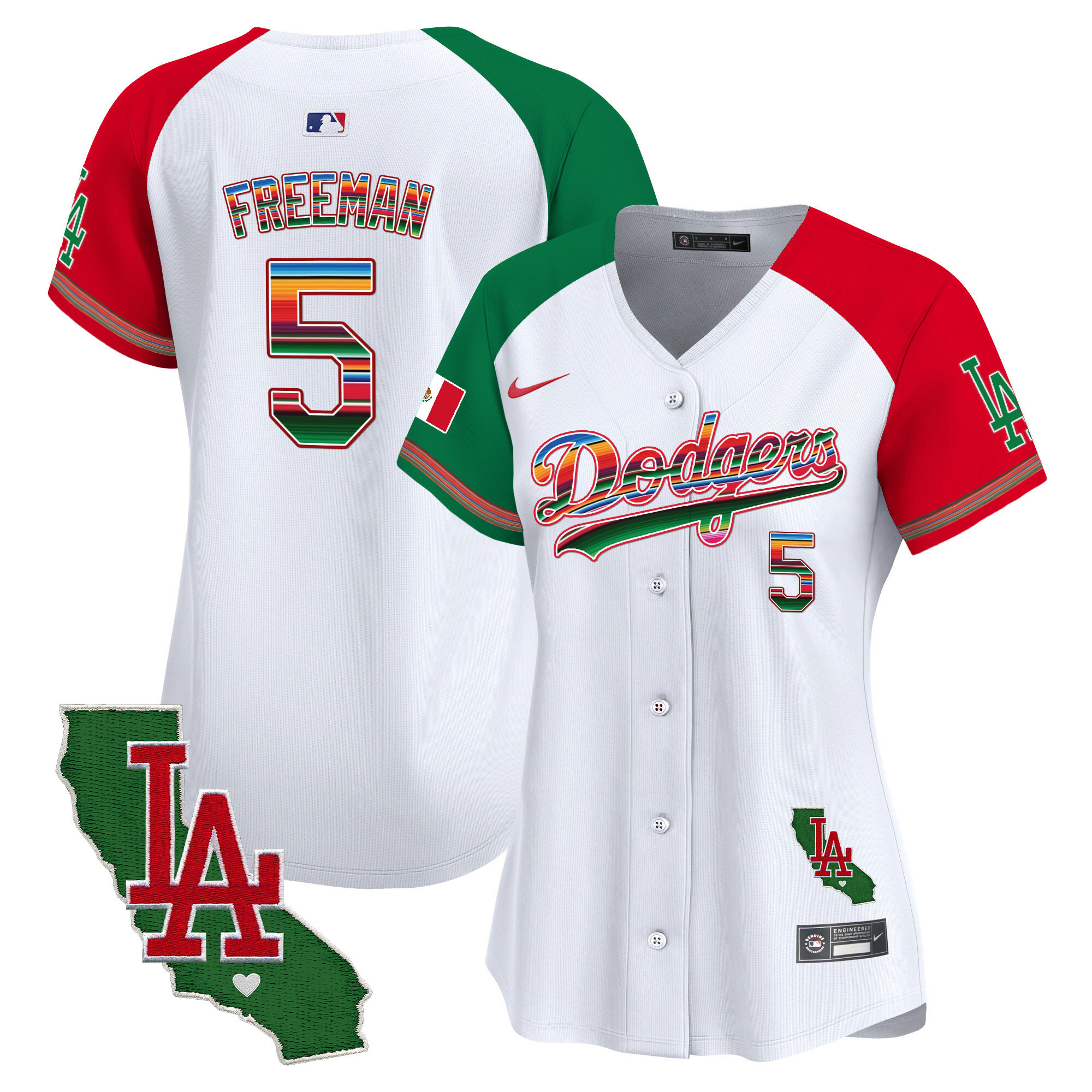 Freddie Freeman Women's Los Angeles Dodgers Mexico California Patch Vapor Premier Limited V2 Alternate Jersey - All Stitched