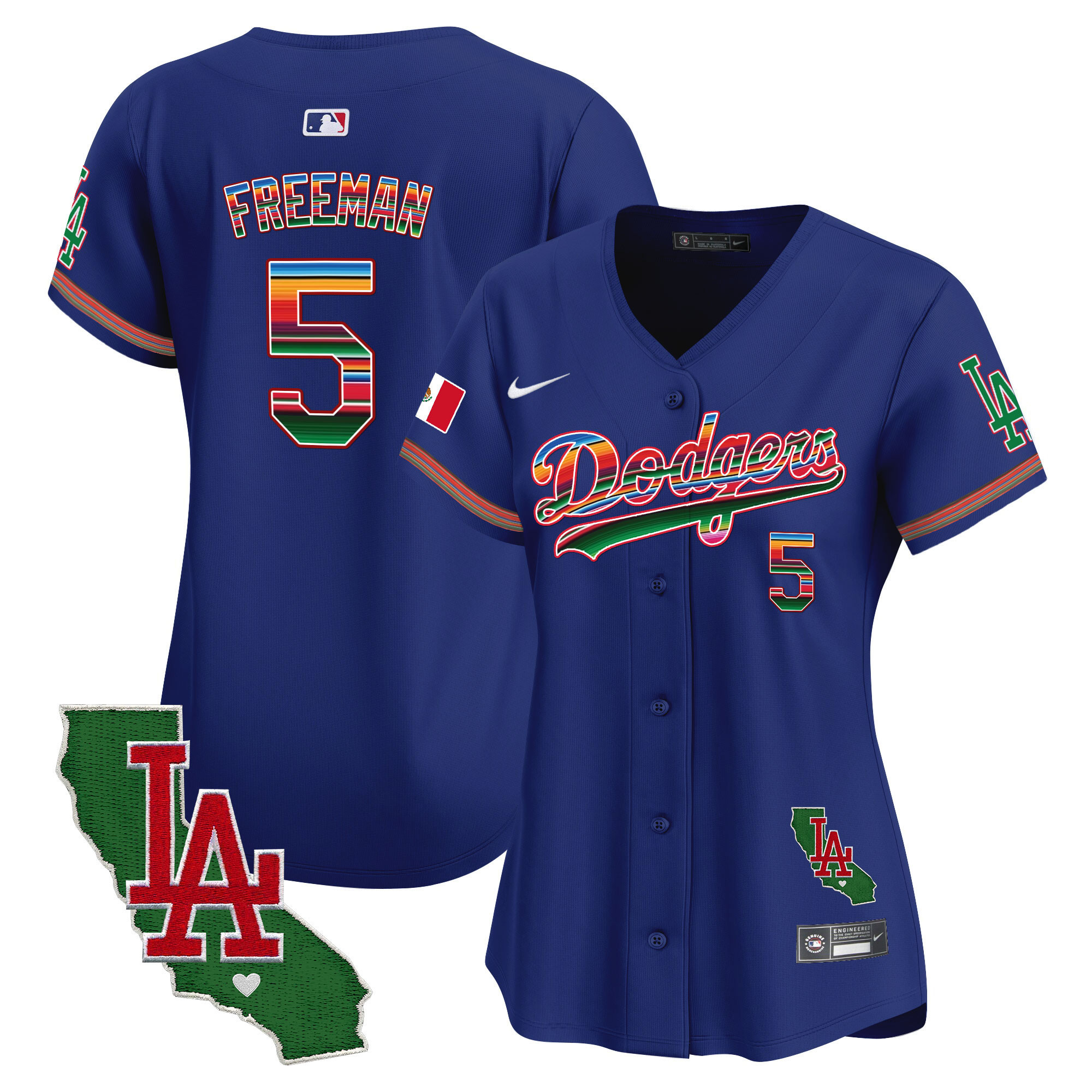 Freddie Freeman Women's Los Angeles Dodgers Mexico California Patch Vapor Premier Limited V2 Royal Jersey - All Stitched