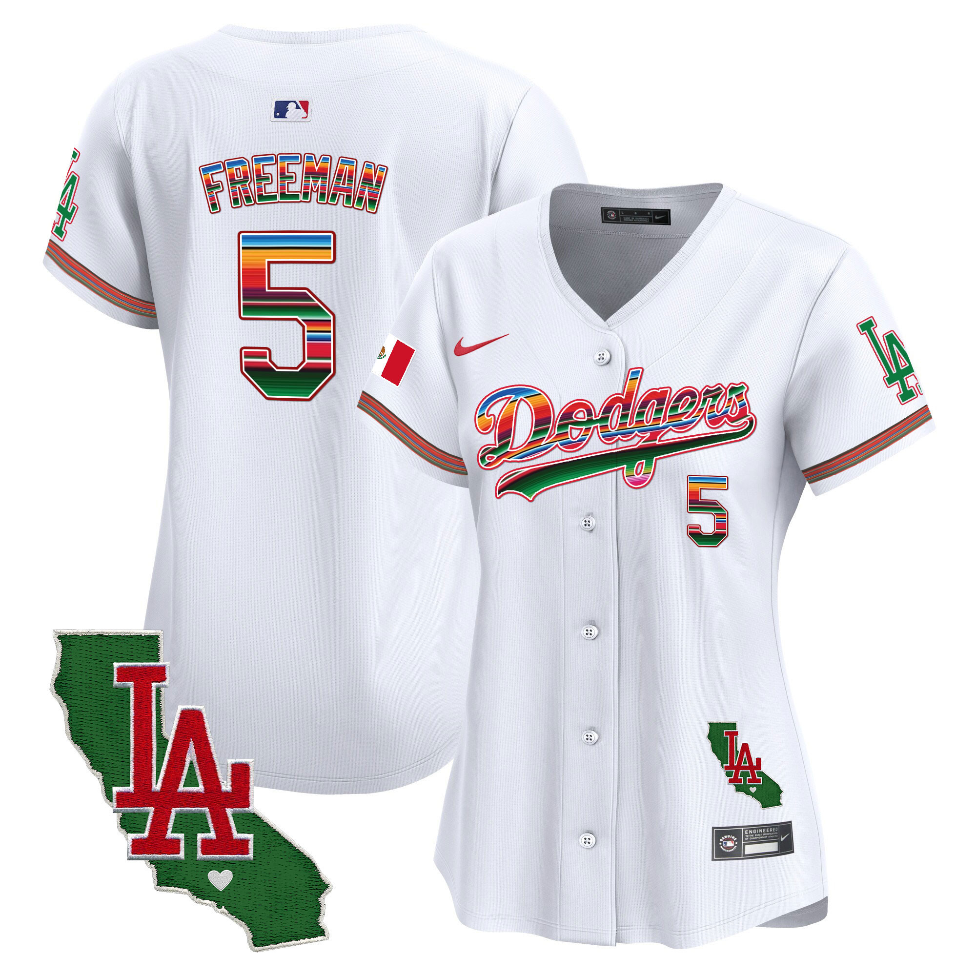 Freddie Freeman Women's Los Angeles Dodgers Mexico California Patch Vapor Premier Limited V2 White Jersey - All Stitched