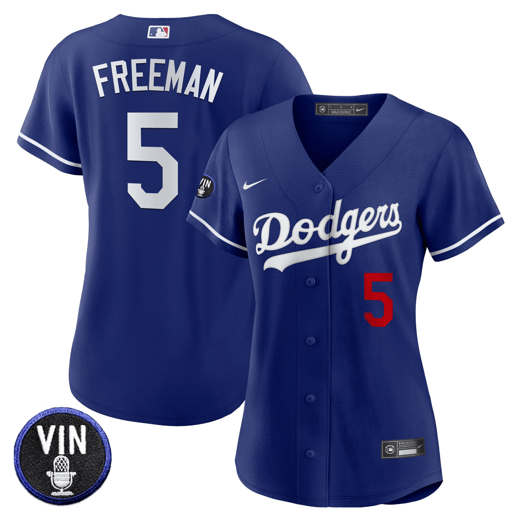 Freddie Freeman Women's Los Angeles Dodgers Vin Scully Patch Royal Jersey - All Stitched