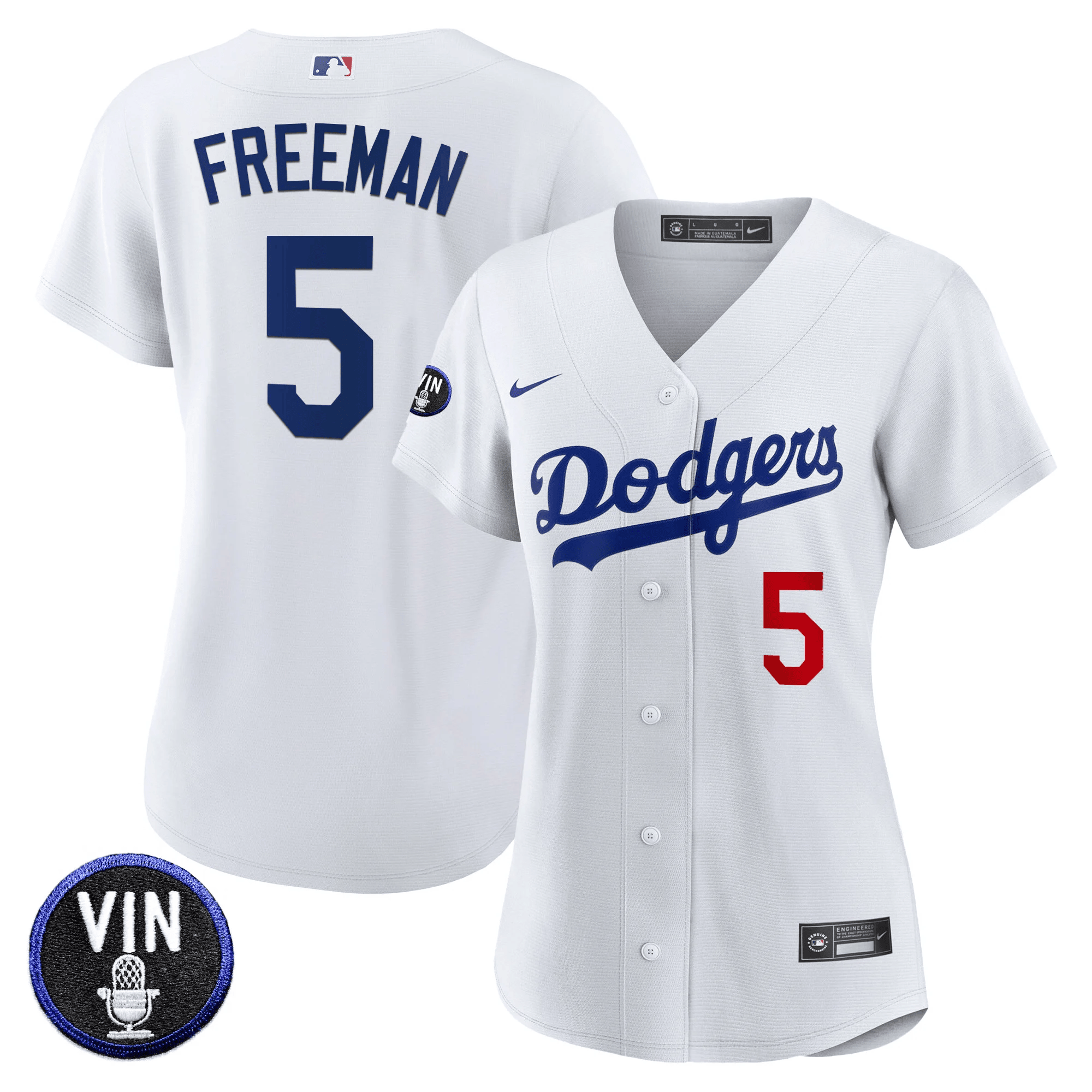 Freddie Freeman Women's Los Angeles Dodgers Vin Scully Patch White Jersey - All Stitched