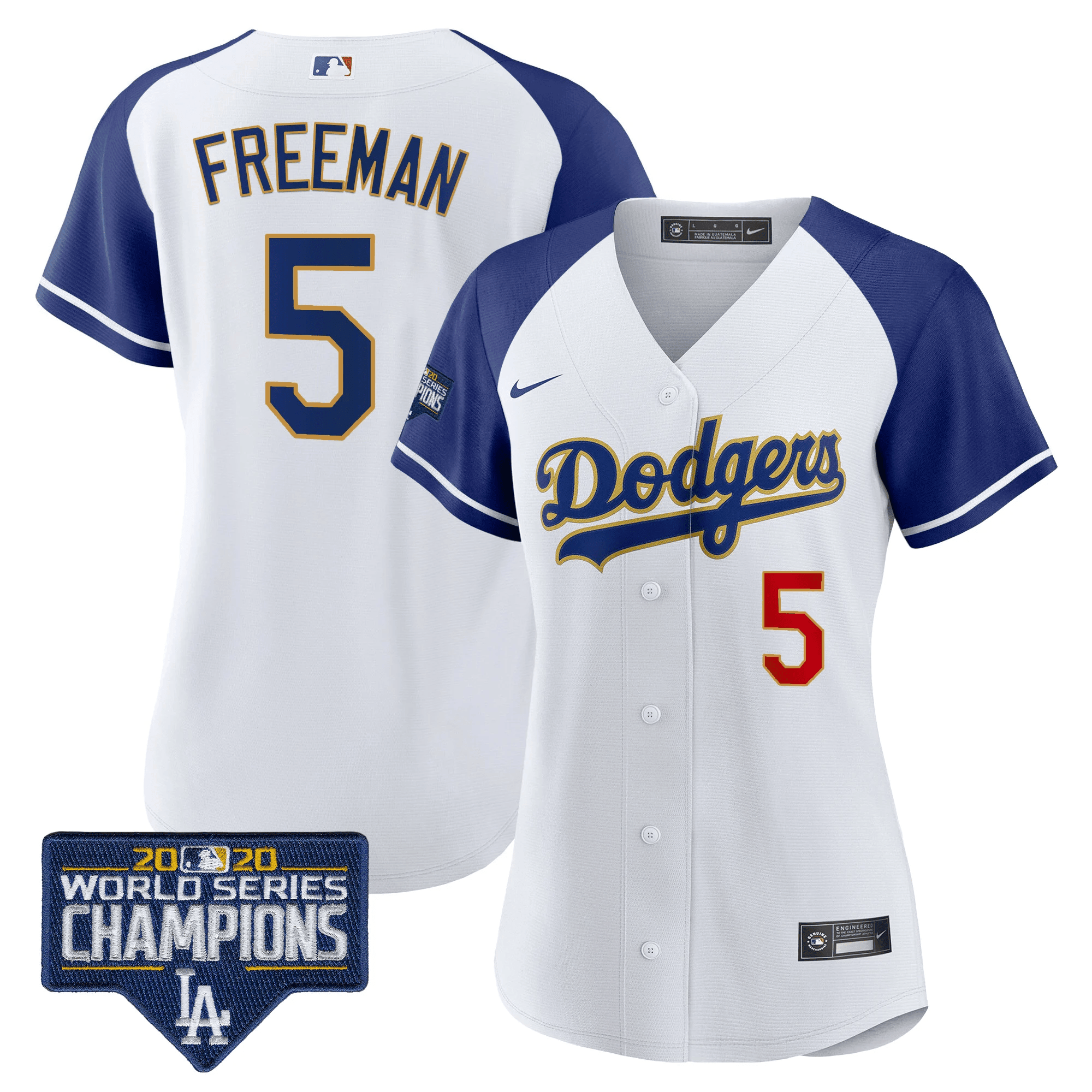 Freddie Freeman Women's Los Angeles Dodgers World Series Champions Patch Gold Trim Alternate White Jersey - All Stitched