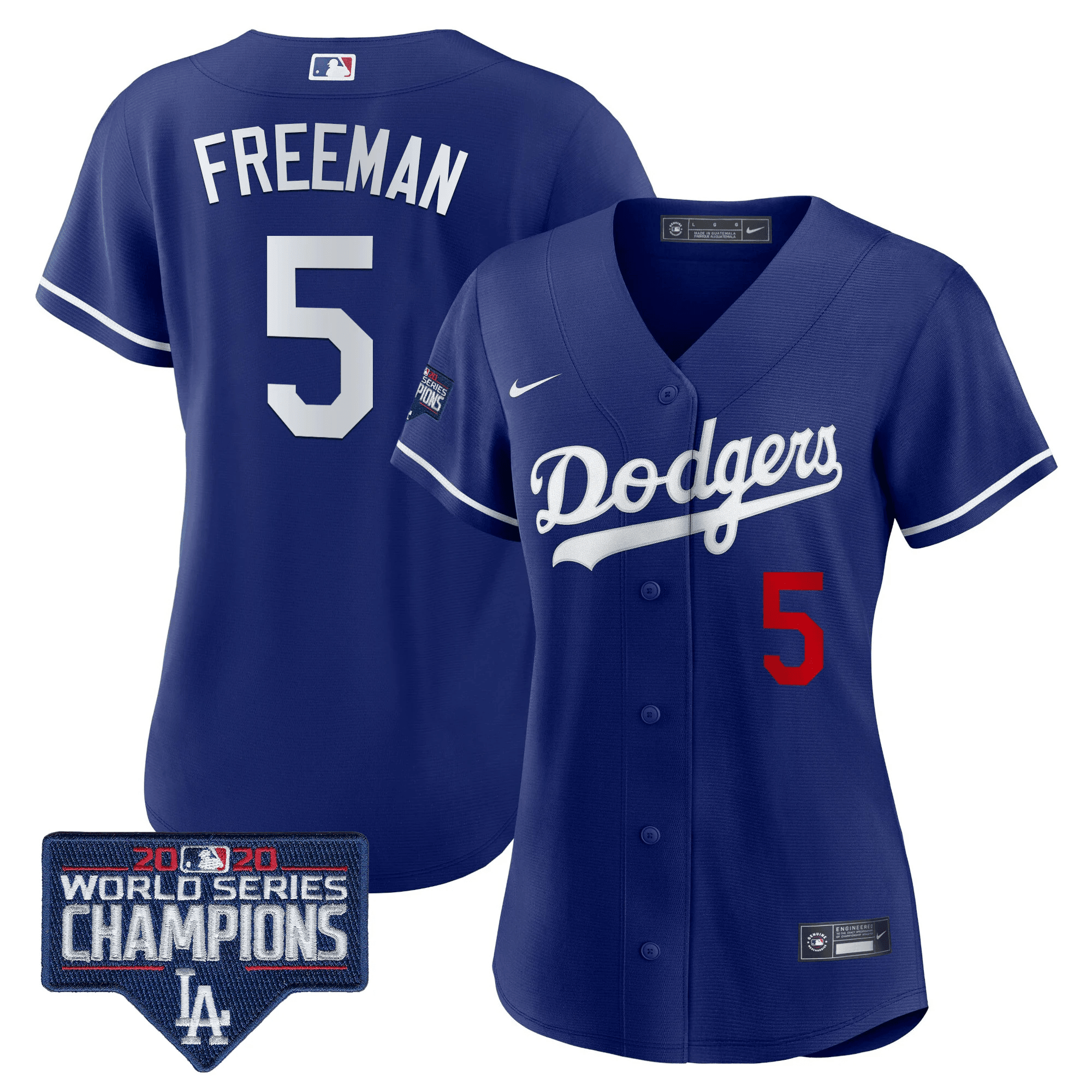 Freddie Freeman Women's Los Angeles Dodgers World Series Champions Patch Royal Jersey - All Stitched