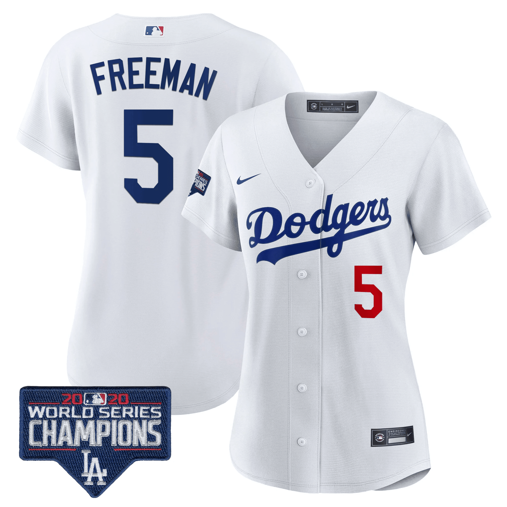 Freddie Freeman Women's Los Angeles Dodgers World Series Champions Patch White Jersey - All Stitched