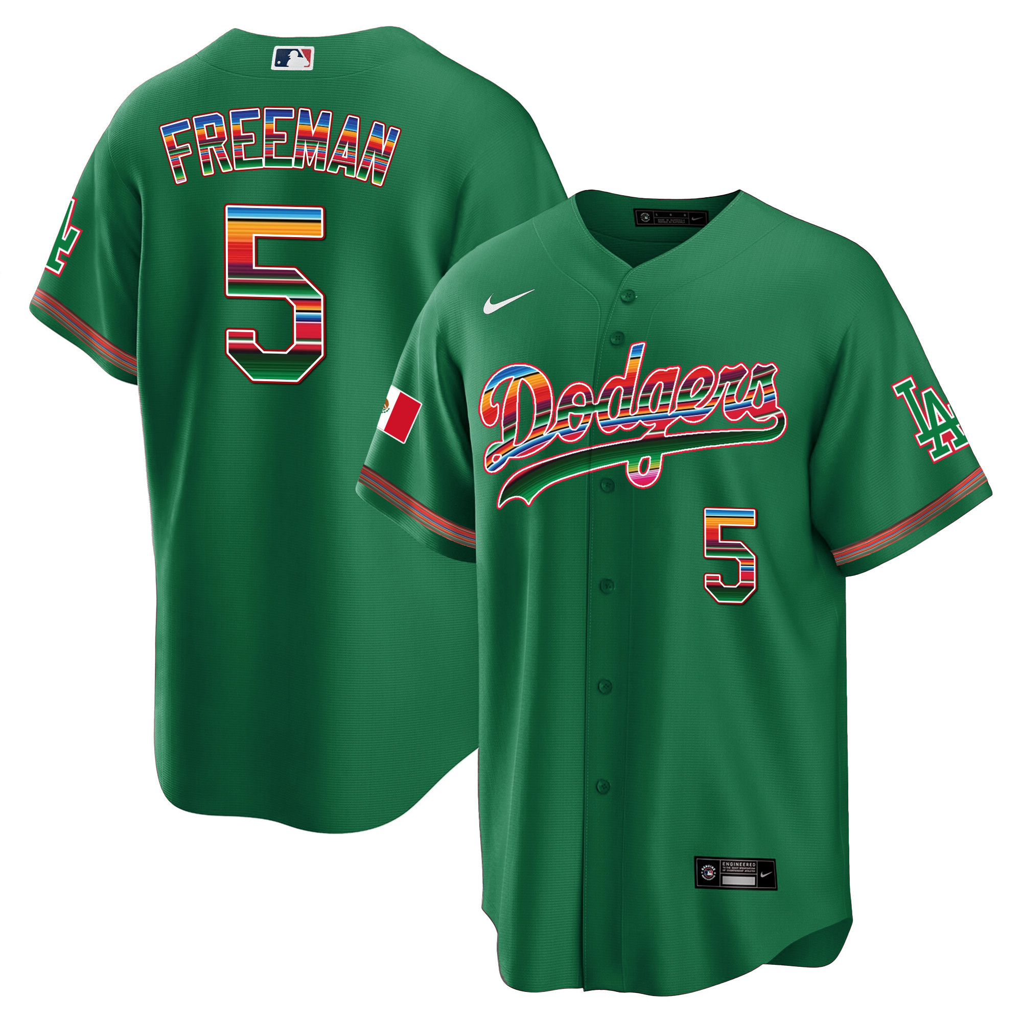 Freddie Freeman Youth's Los Angeles Dodgers Mexico Cool Base Limited Green Jersey - All Stitched