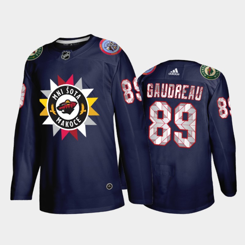 Frederick Gaudreau #89 Minnesota Wild Native American Heritage Day 2021-22 Navy Jersey