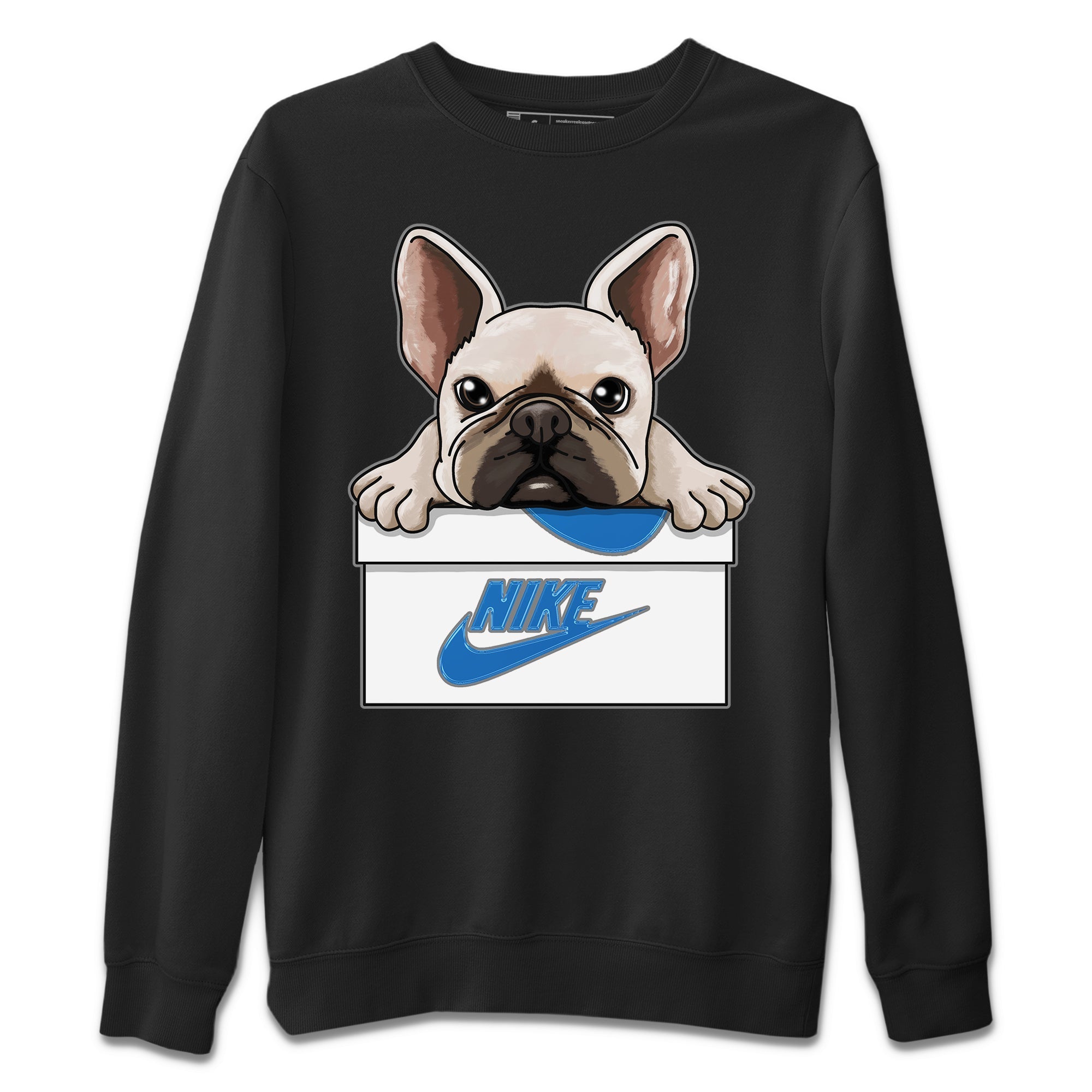 French Bulldog Unisex Sweater – Air Jordan 1 True Blue, Sneakers Matching Sweater