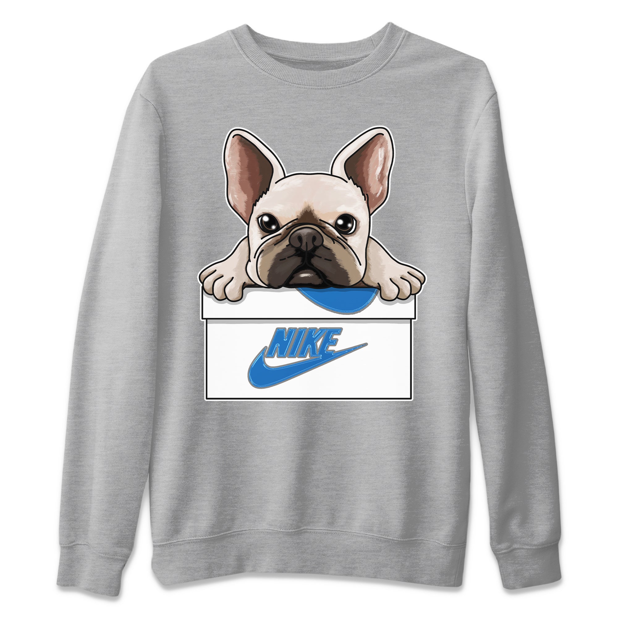 French Bulldog Unisex Sweater – Air Jordan 1 True Blue, Sneakers Matching Sweater