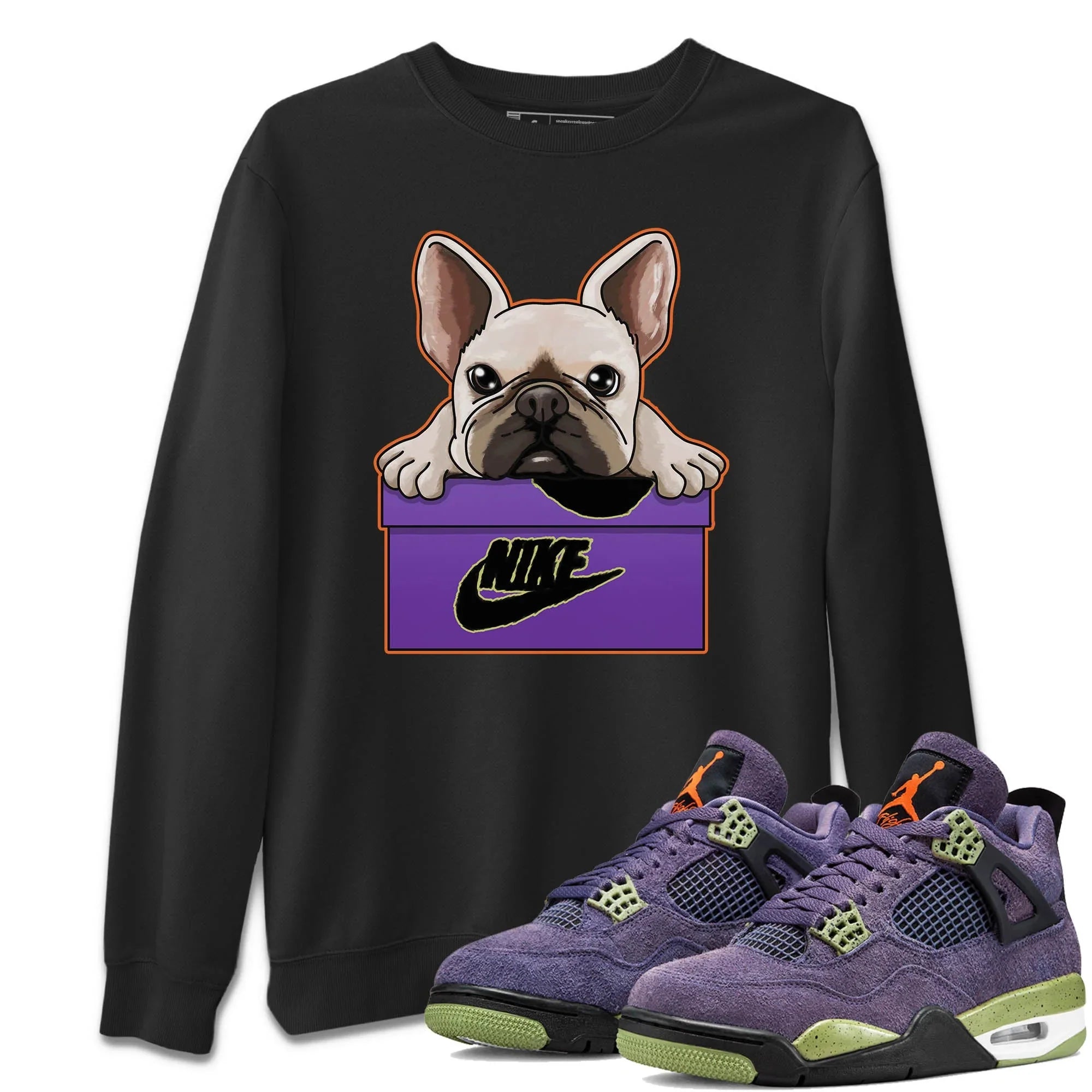 French Bulldog Unisex Sweater – Air Jordan 4 Canyon Purple, Sneakers Matching Sweater