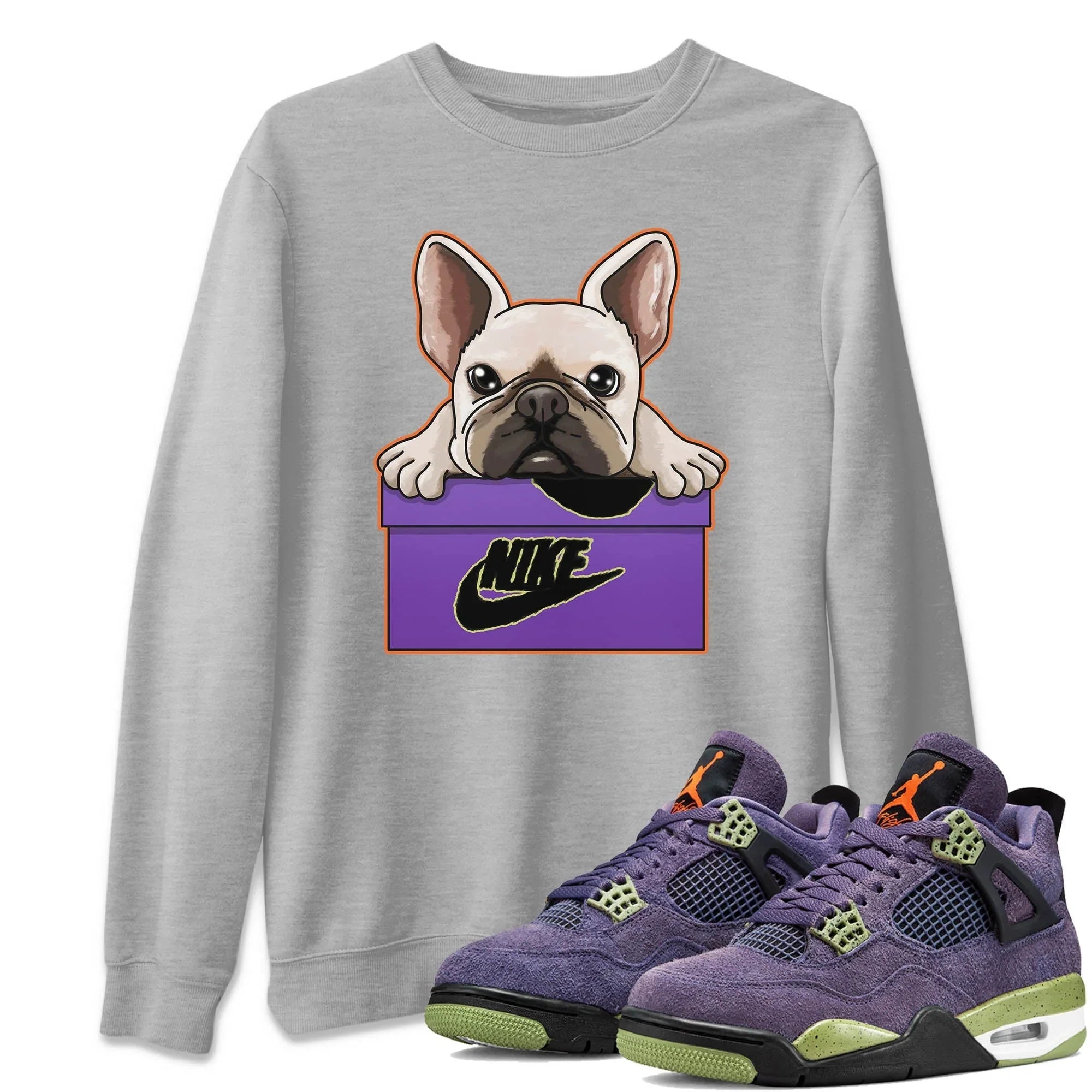 French Bulldog Unisex Sweater – Air Jordan 4 Canyon Purple, Sneakers Matching Sweater