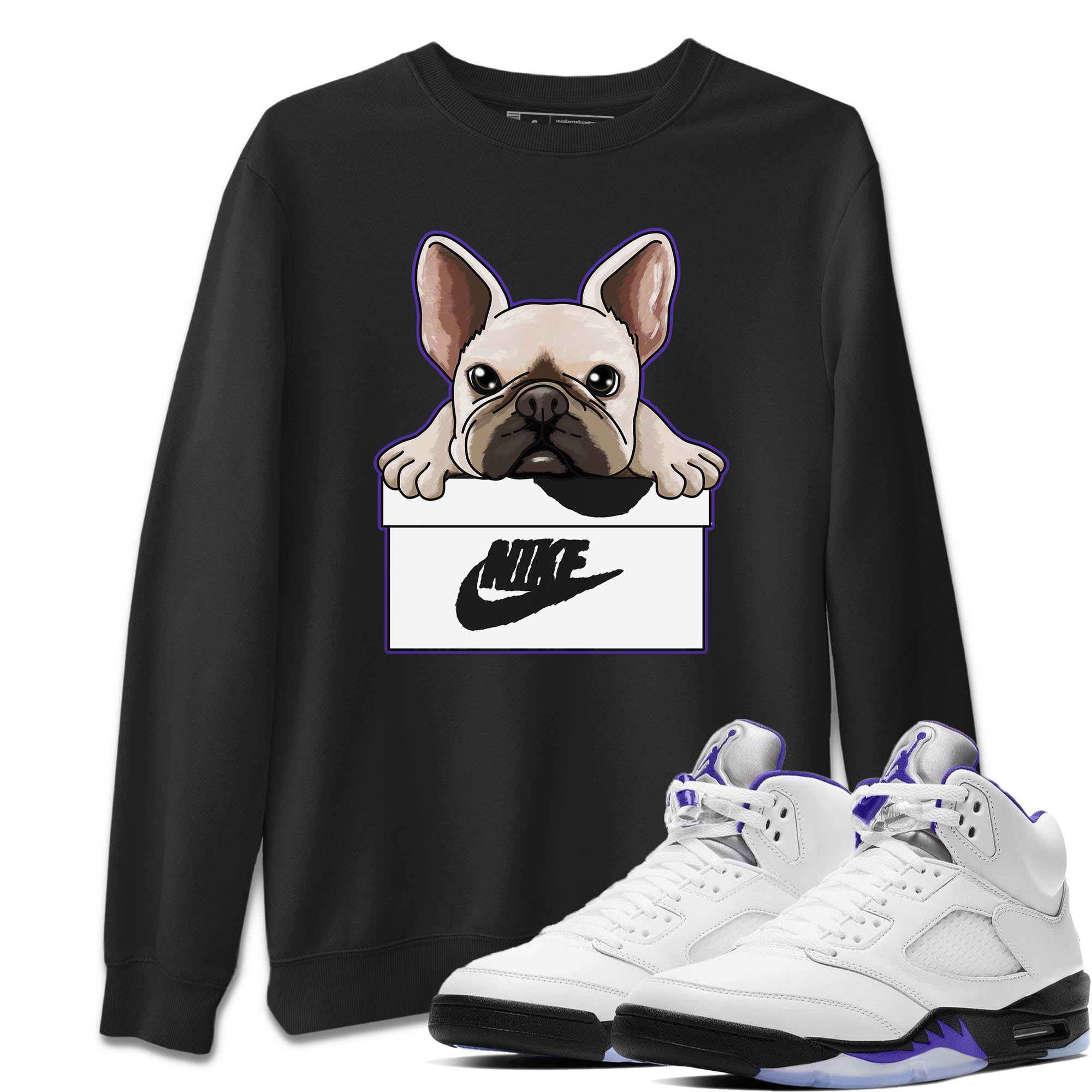 French Bulldog Unisex Sweater – Air Jordan 5 Concord, Sneakers Matching Sweater