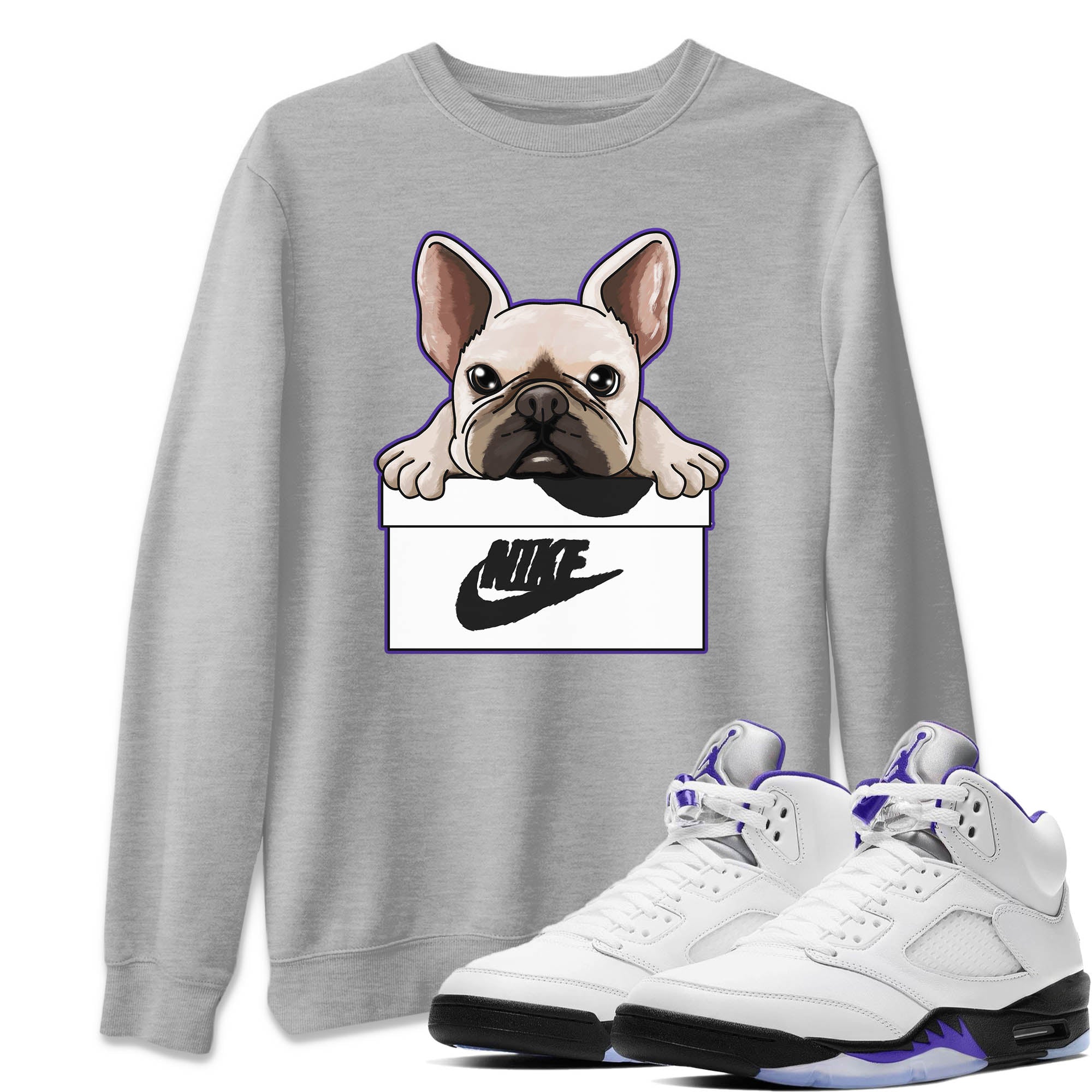 French Bulldog Unisex Sweater – Air Jordan 5 Concord, Sneakers Matching Sweater