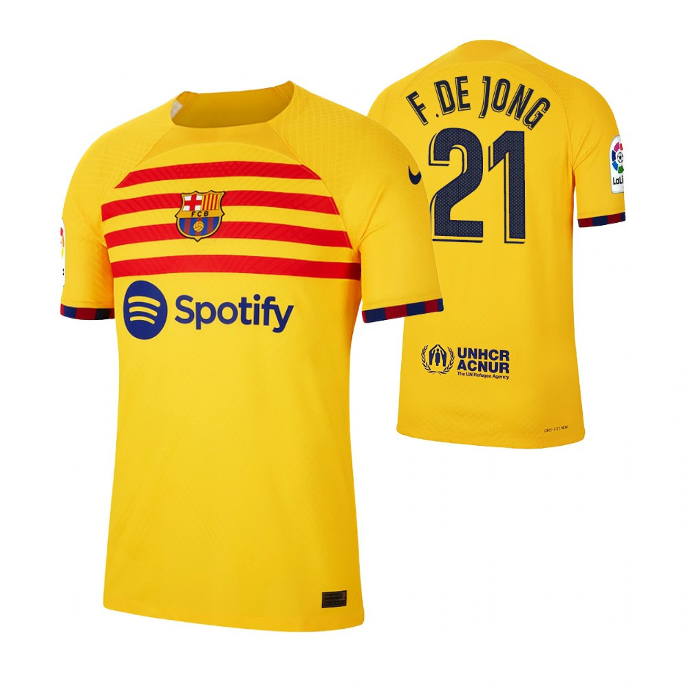 Frenkie de Jong 21 Barcelona 2022/23 Fourth Breathe Stadium Men Soccer Jersey – Yellow