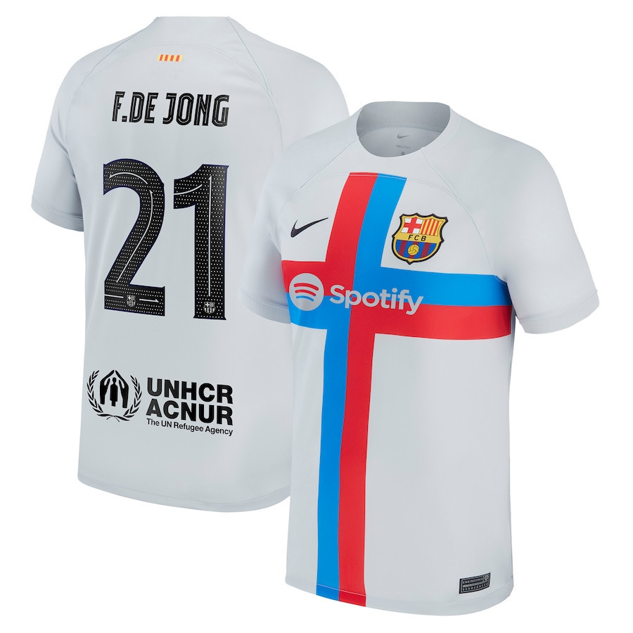 Frenkie De Jong 21 Barcelona 2022/23 Third Breathe Stadium Player Men Soccer Jersey – Gray