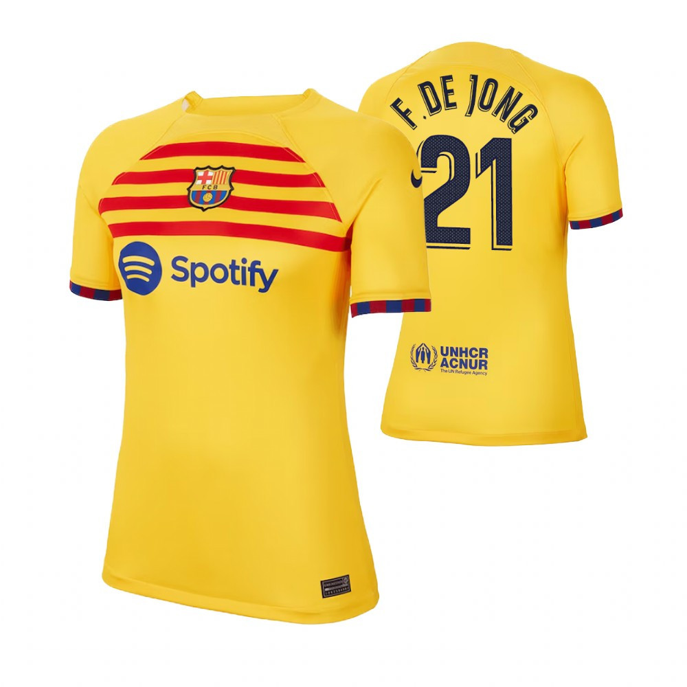 Frenkie de Jong 21 Barcelona 2023 Fourth Women’s Yellow Soccer Jersey
