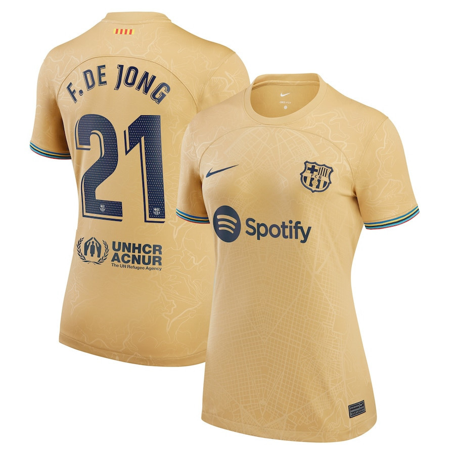 Frenkie De Jong 21 Barcelona Women 2022/23 Away Soccer Jersey – Yellow