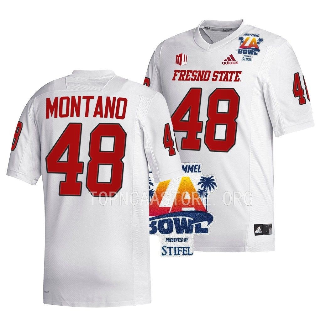 Fresno State Bulldogs 2022 LA Bowl Champions Abraham Montano #48 White Men's Jersey