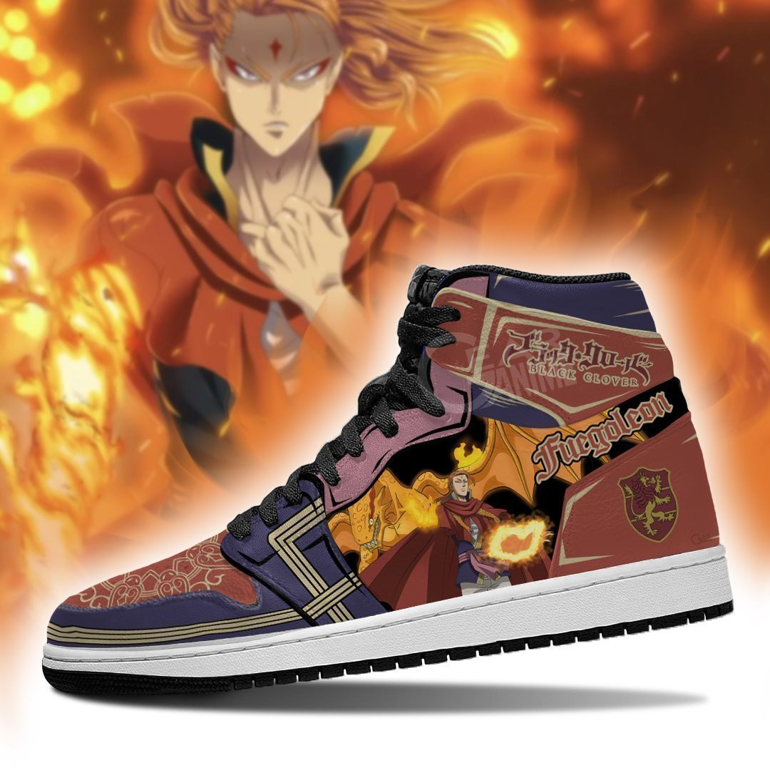 Fuegoleon Vermillion JD1s Sneakers Black Clover Anime Shoes, Air Jordan Hightop