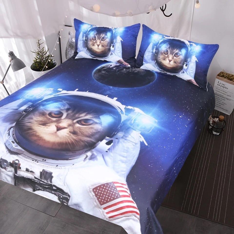 Funny Astronaut Cat Inpace 3D Customized Duvet Cover Bedding Set