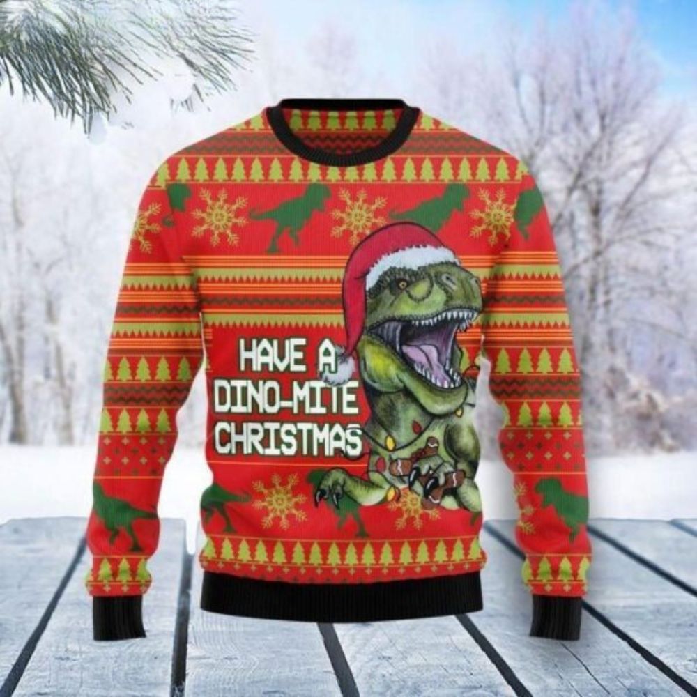 Funny Have A Dino Mite Dinosaur Christmas Sweater