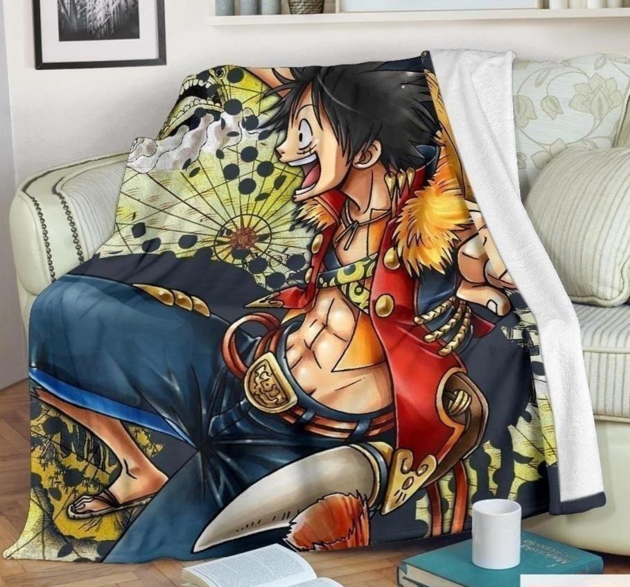 Funny Luffy One Piece Sherpa Blanket Cozy Blanket Fleece Blanket