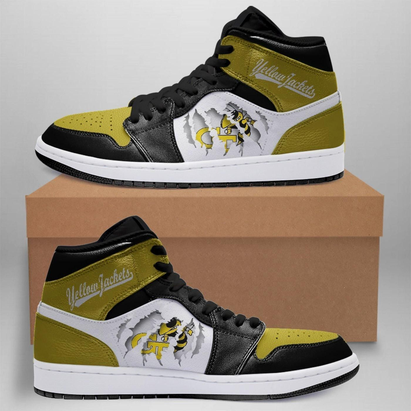 GA Tech Yellow Jackets NCAA Team Sneakers Gift For Fans High Top Air Jordan Sneaker, Air Jordan Hightop