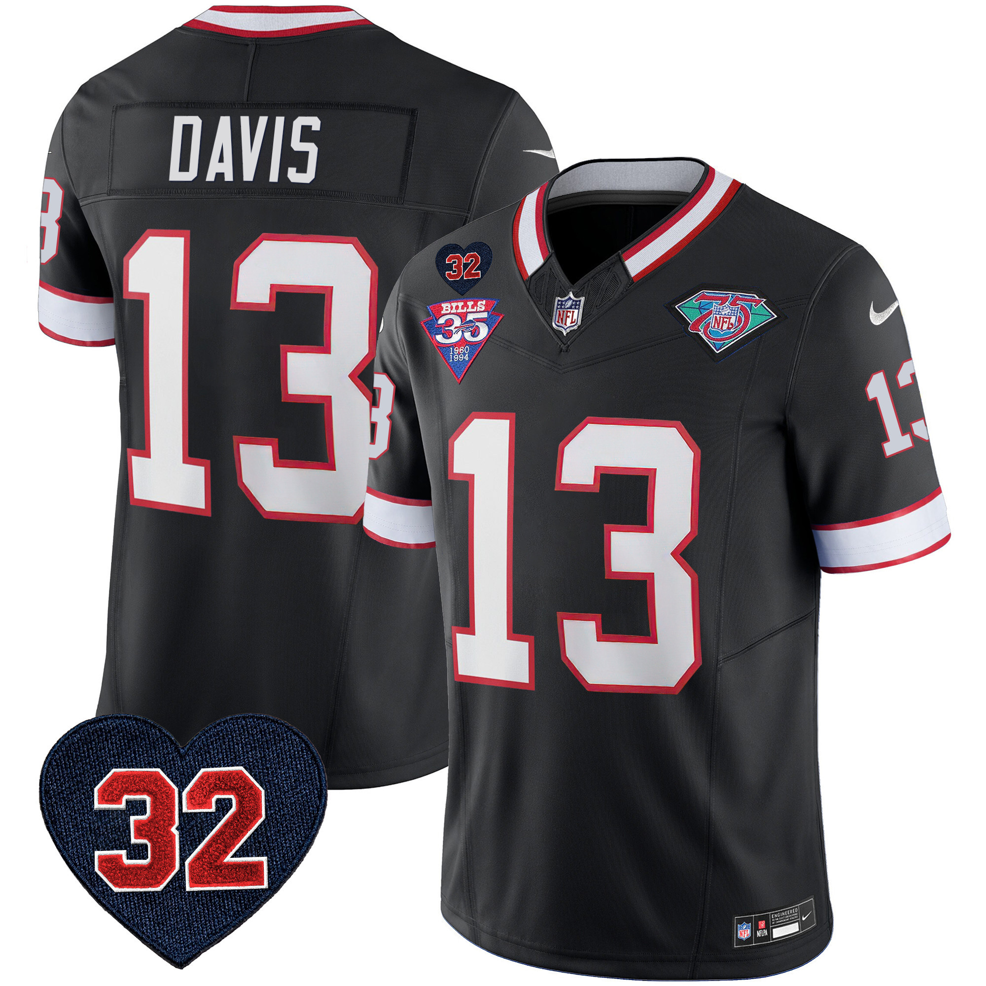Gabe Davis Men's Buffalo Bills 1994 Throwback O.J. Simpson Patch Vapor Limited Black Jersey - All Stitched 