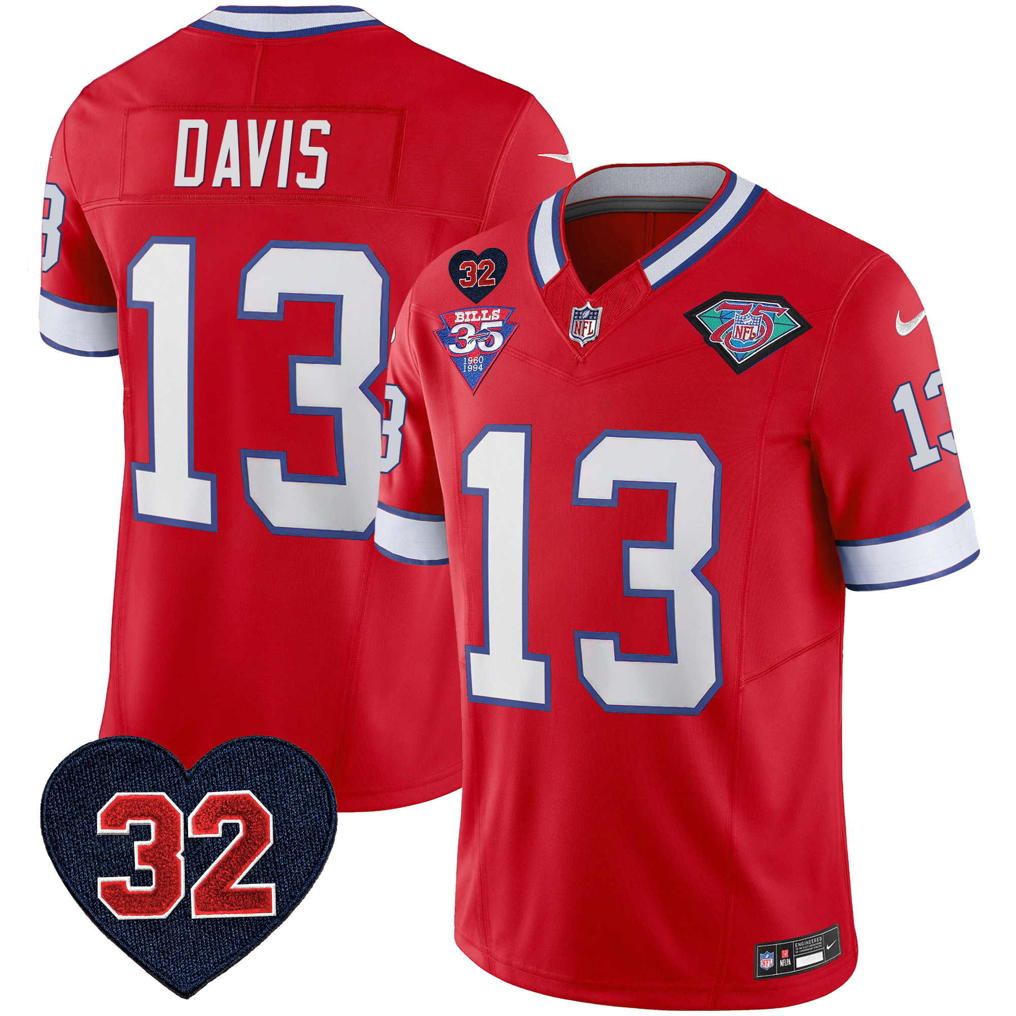 Gabe Davis Men's Buffalo Bills 1994 Throwback O.J. Simpson Patch Vapor Limited Red Jersey - All Stitched 