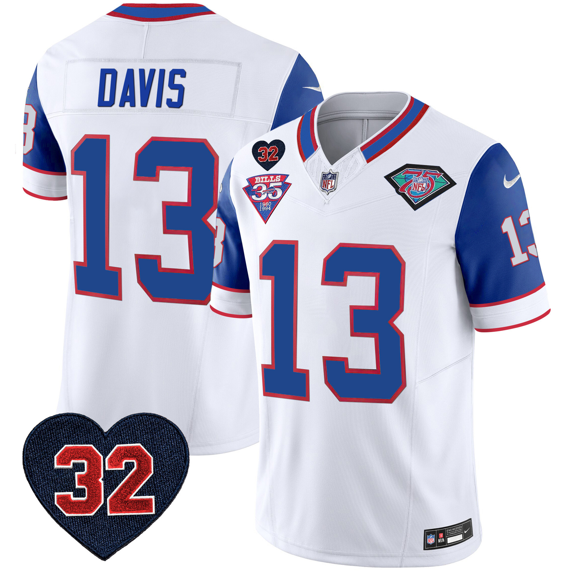 Gabe Davis Men's Buffalo Bills 1994 Throwback O.J. Simpson Patch Vapor Limited Royal Sleeves Jersey - All Stitched 