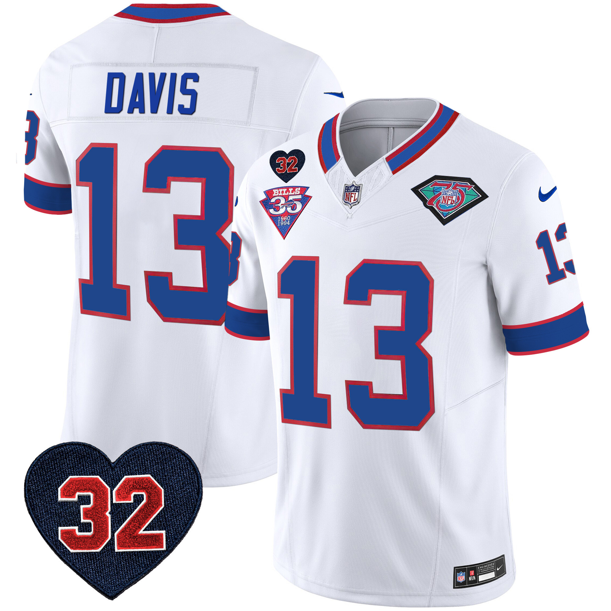 Gabe Davis Men's Buffalo Bills 1994 Throwback O.J. Simpson Patch Vapor Limited White Jersey - All Stitched 