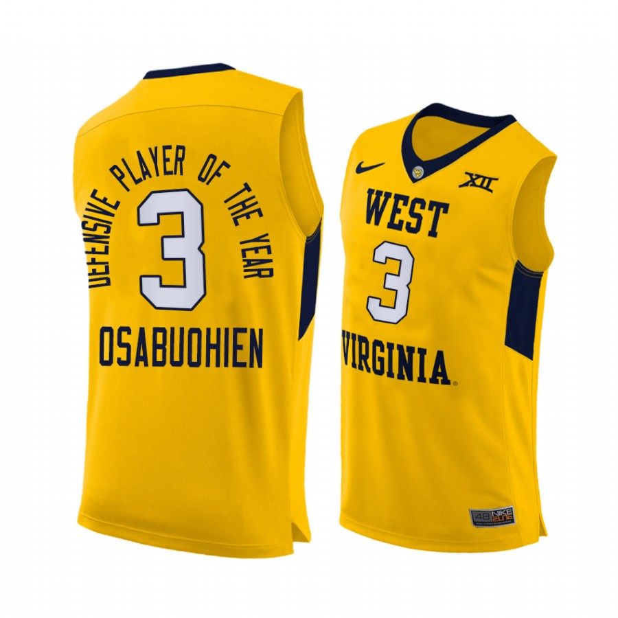 Gabe Osabuohien West Virginia Mountaineers Gold Jersey Defensive Player of the Year 2022 Big 12