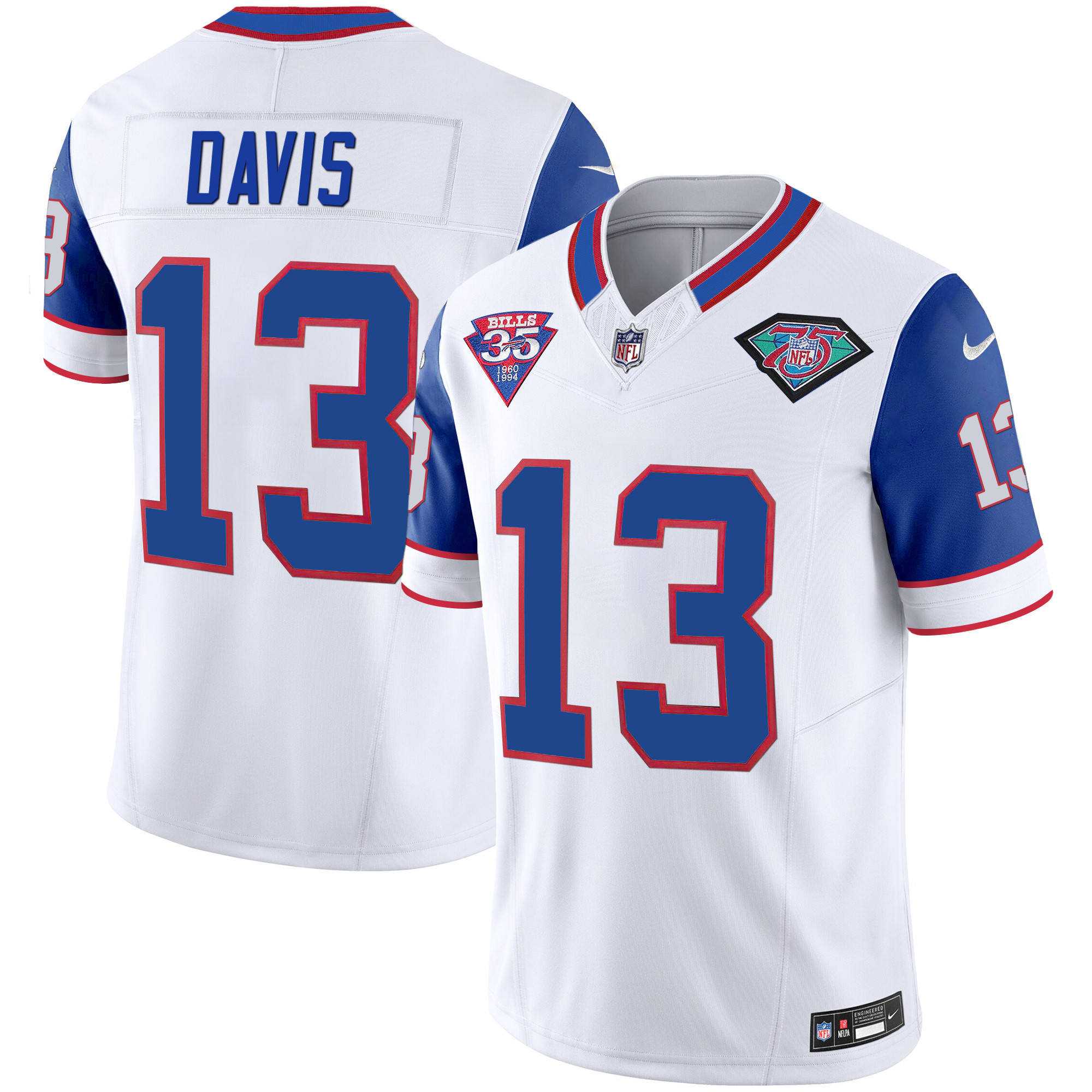 Gabriel Davis Men's Buffalo Bills 1994 Throwback Vapor Royal Sleeves Jersey - All Stitched 