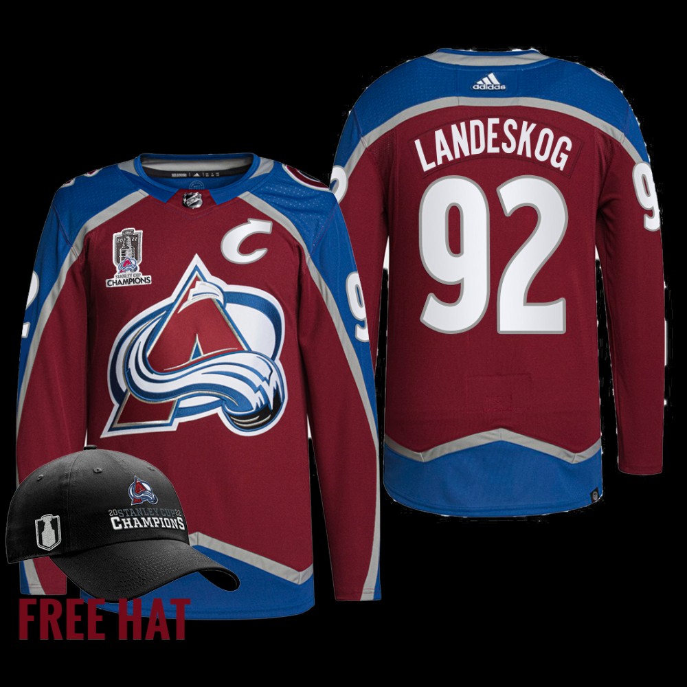 Gabriel Landeskog Colorado Avalanche 2022 Stanley Cup Champions Jersey Burgundy #92 Free Hat Uniform