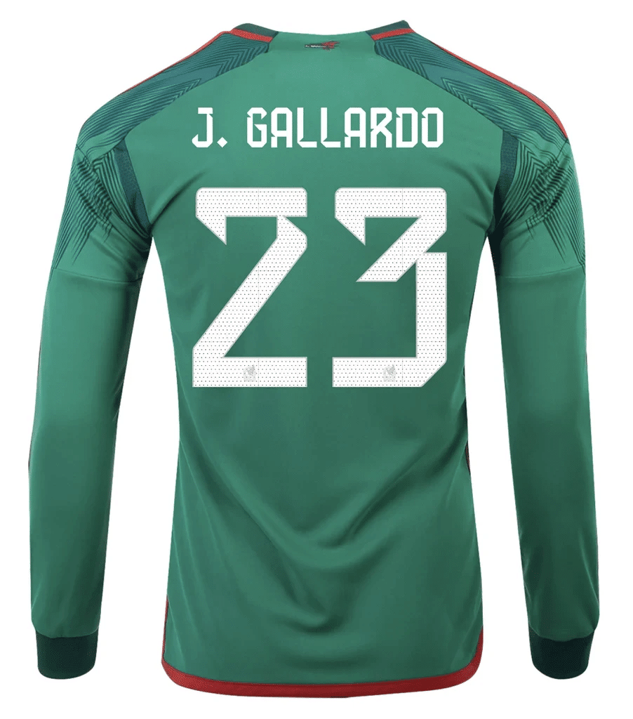 Gallardo 23 Mexico 2022-23 Qatar World Cup Home Long Sleeve Soccer Jersey, Men