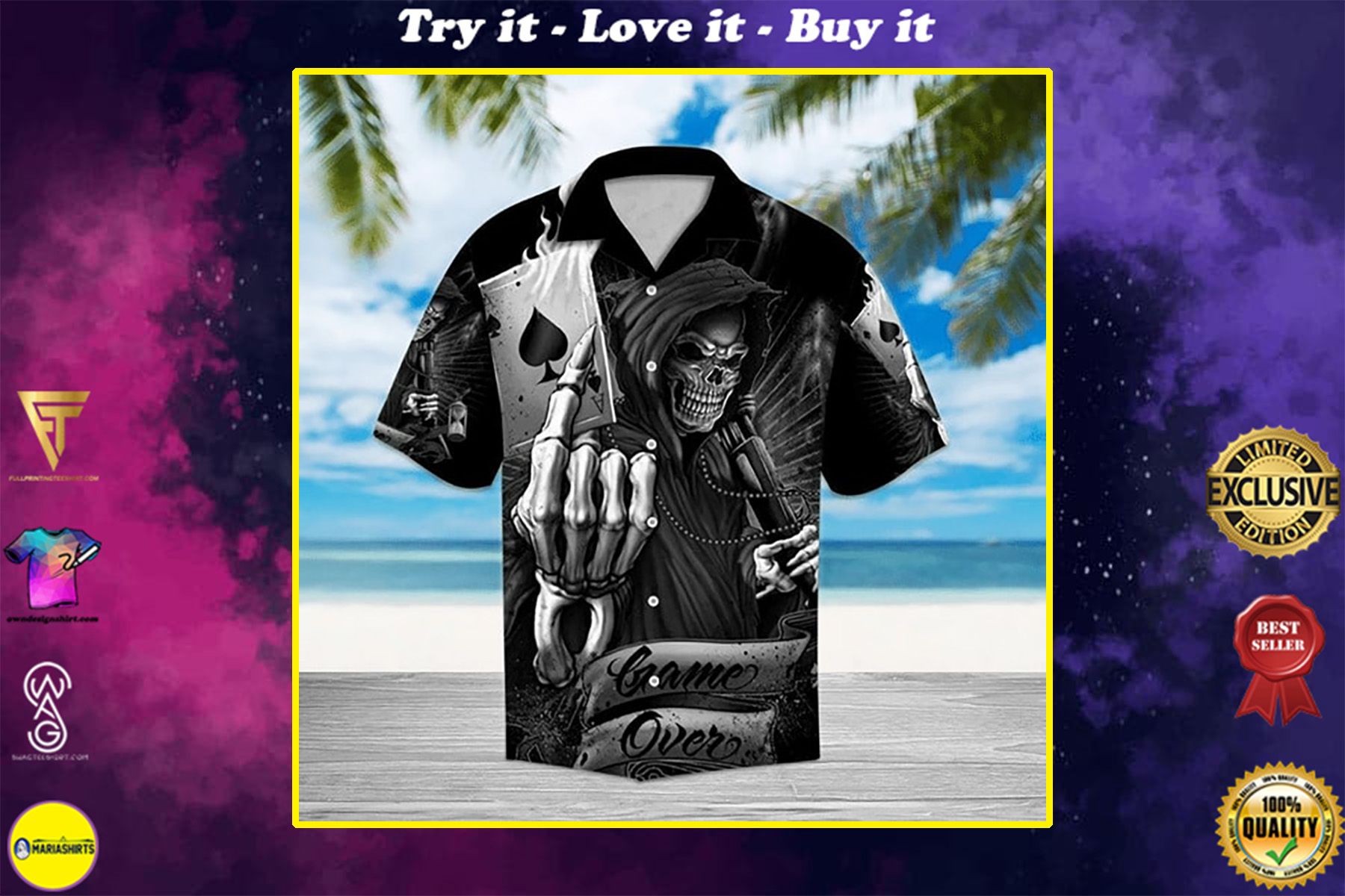 Game Over Death Skull All Over Printed Hawaiian Shirt