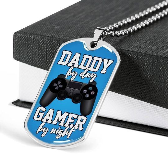 Gamer By Night Stainless Dog Tag Pendant Necklace Gift For Daddy